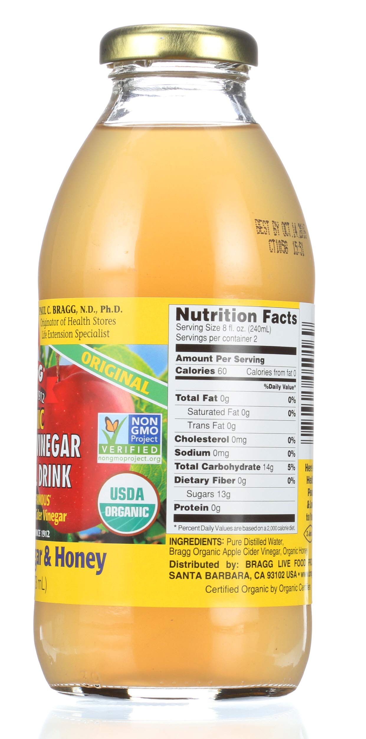 Bragg Organic Apple Cider Vinegar Drink, Apple Cider Vinegar & Honey, 16 Ounce (Pack of 12)