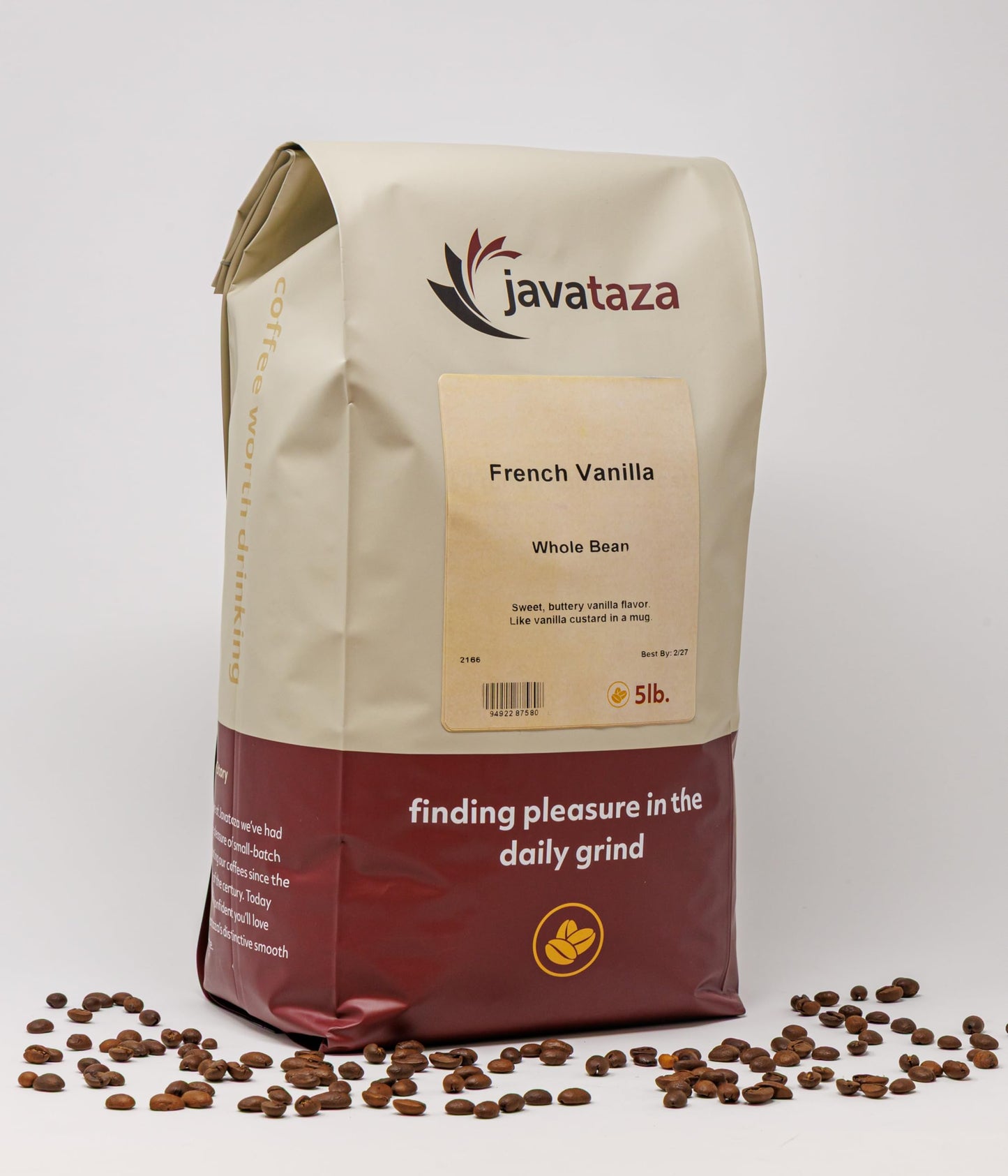 French Vanilla Whole Bean Coffee 5lb. - Fairly Traded, Naturally Shade Grown