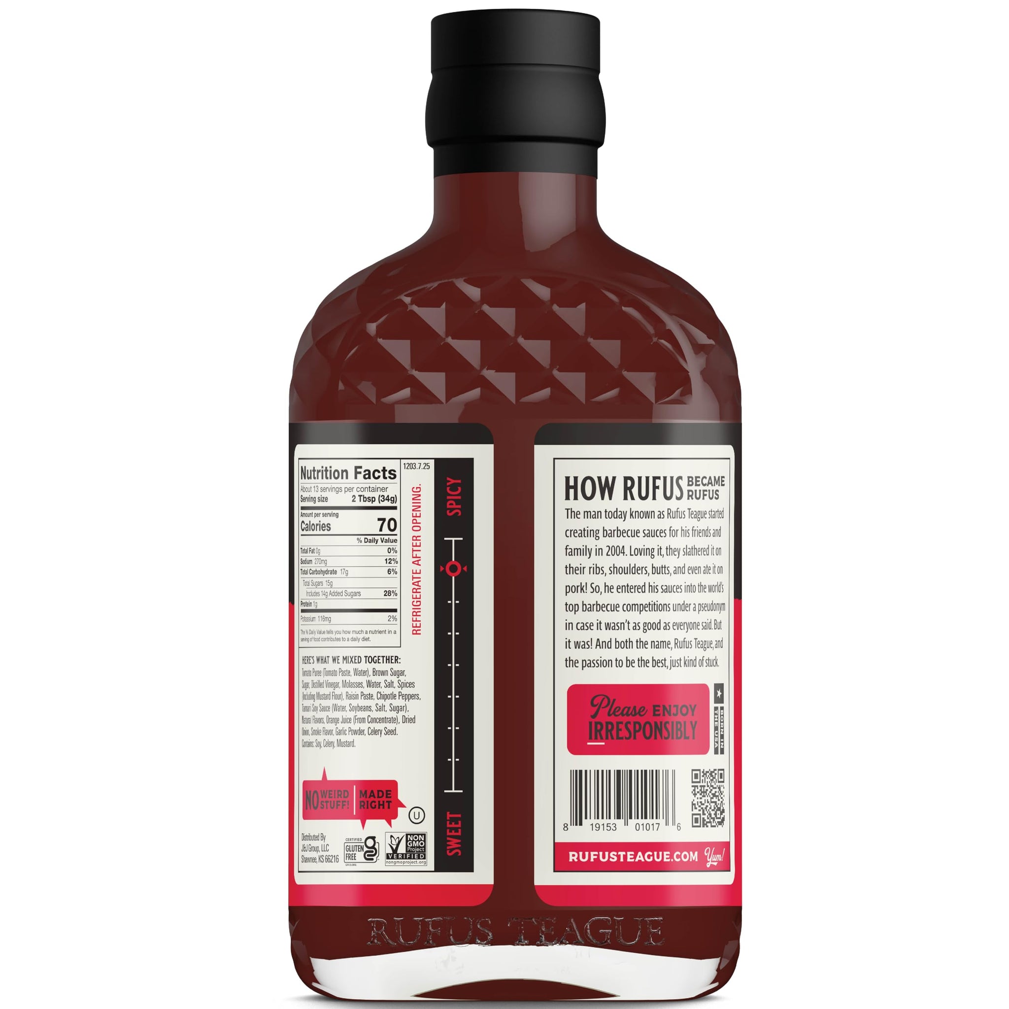 Rufus Teague Blazin' Hot BBQ Sauce, Non-GMO, Gluten-Free, 15.25 oz, 2-Pack