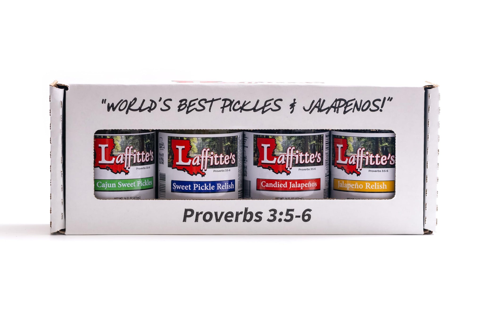Laffitte’s Cajun Foods Gift Basket - 4 Pack Sweet & Spicy Pickles and Relish (16oz Each) | Candied Jalapeños, Jalapeño Relish, Sweet Pickle Relish