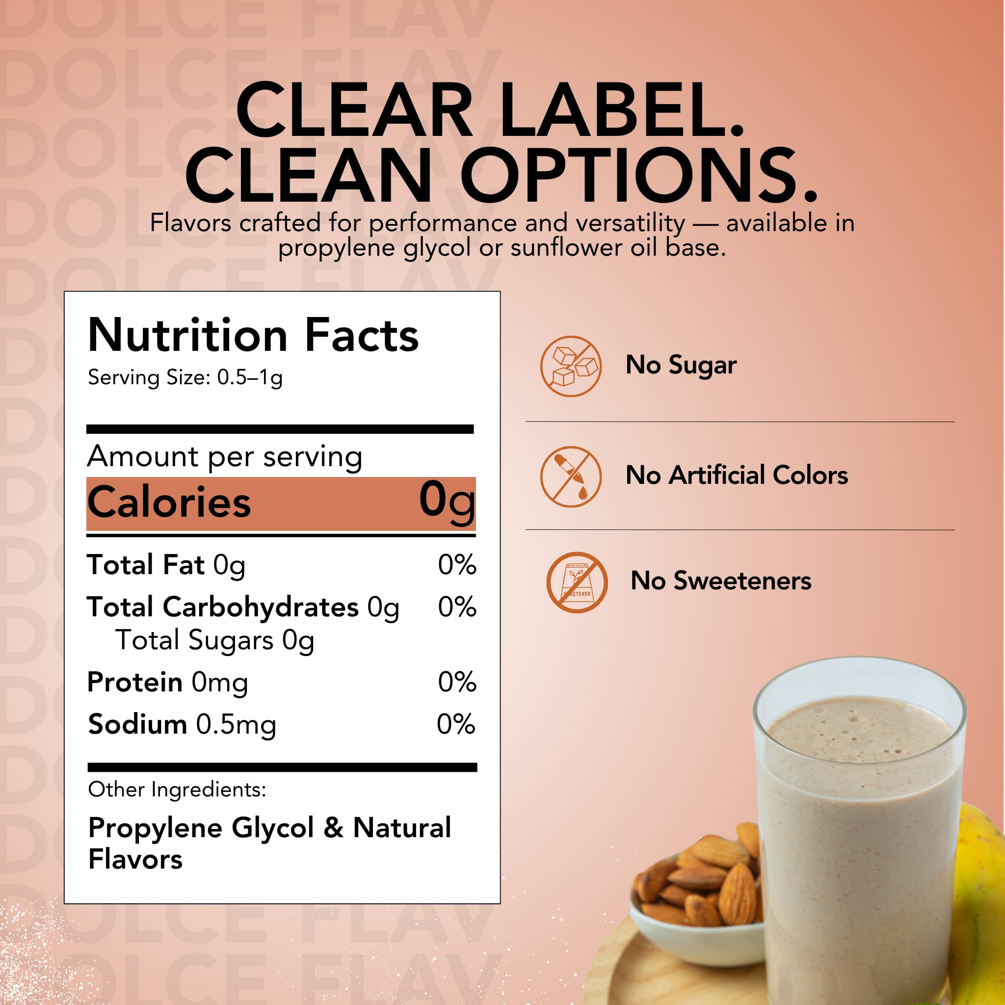 Dolce Flav Natural Almond Extract - 2 Ounce Water-Soluble Kosher, Sugar-Free, Concentrated Pure Almond Flavoring for Baking, Pastries & Beverages