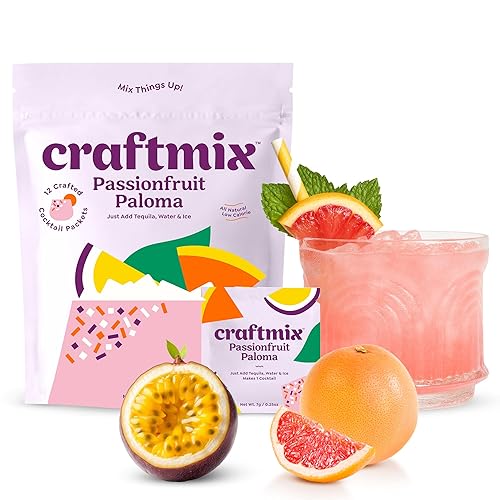 Craftmix Passionfruit Paloma Cocktail & Mocktail Drink Mixer, Skinny Mixes - Water Flavoring Packets - Made With Real Fruit - Vegan, No-Carb
