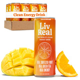 LivReal Clean Energy Drink - Organic Green Tea Caffeine 125mg + L-Theanine 100mg - Real Fruit, No Sweeteners or Flavorings - Vitamin C & B Complex