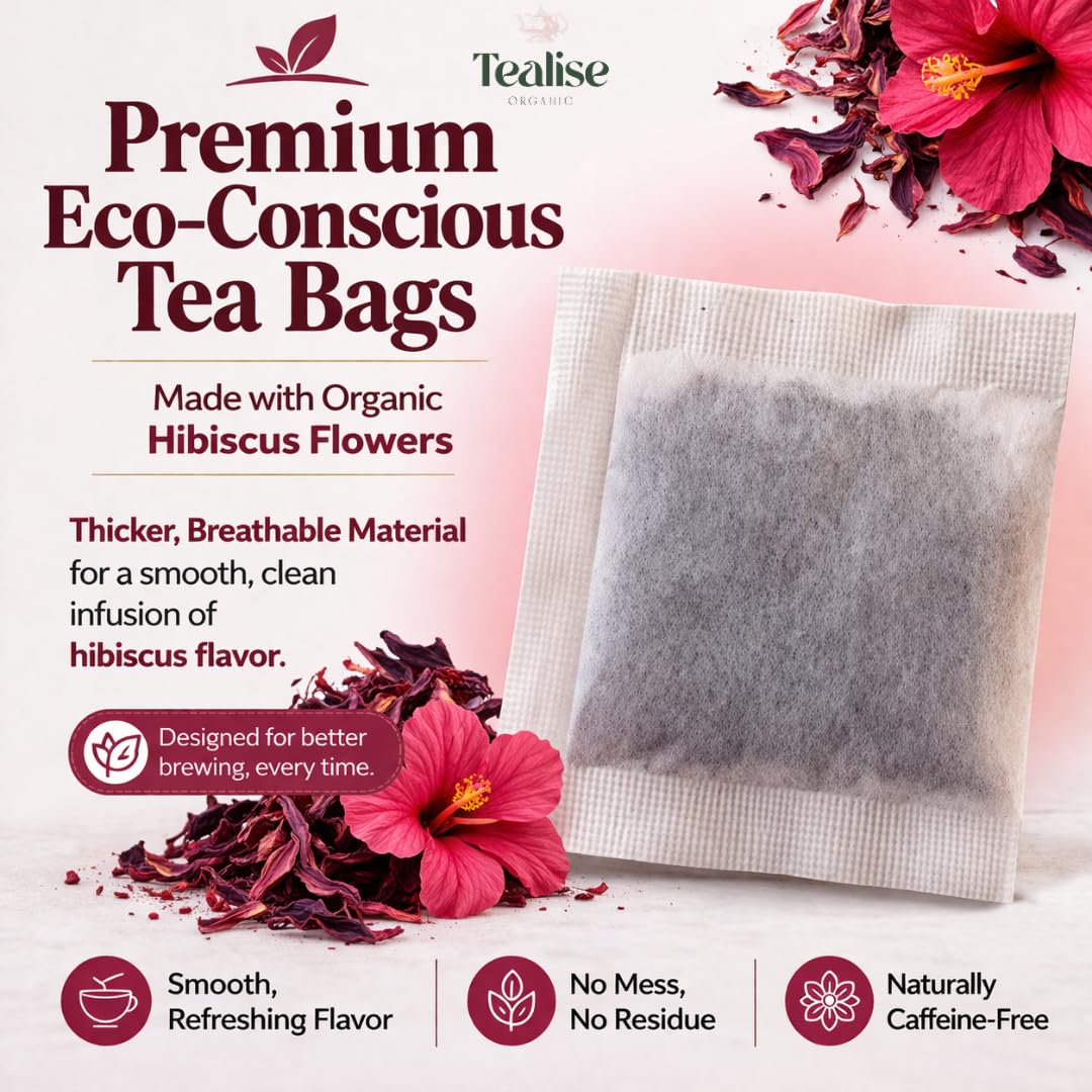 Organic Hibiscus Tea Bags - 100 Plant-Based Tea Bags - Hibiscus Flower Herbal Tea - Caffeine Free Herbal Tea - USDA Organic - Tealise