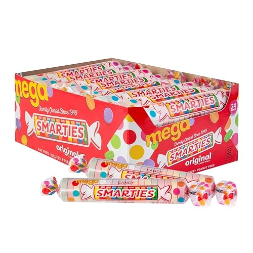 Smarties Candy Mega Rolls - Gluten & Vegan Free - Assorted Flavor Treat - Peanut Free Plant Derived Ingredients - Ideal Halloween Candy - Individually