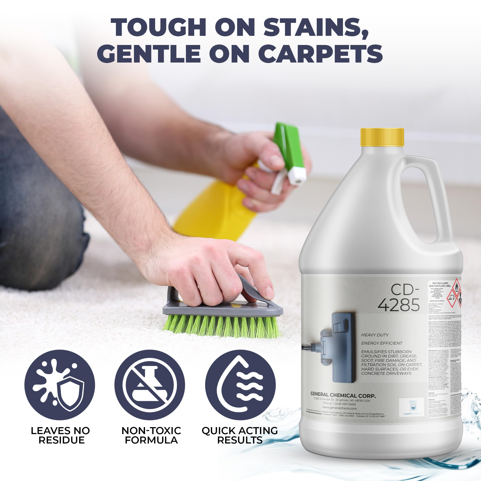 CarpetGeneral Heavy Duty Carpet Stain Remover CD 4285 - Carpet's Multi-Purpose and Powerful Liquid Solution, Though Cleaning Formula For Homeowners