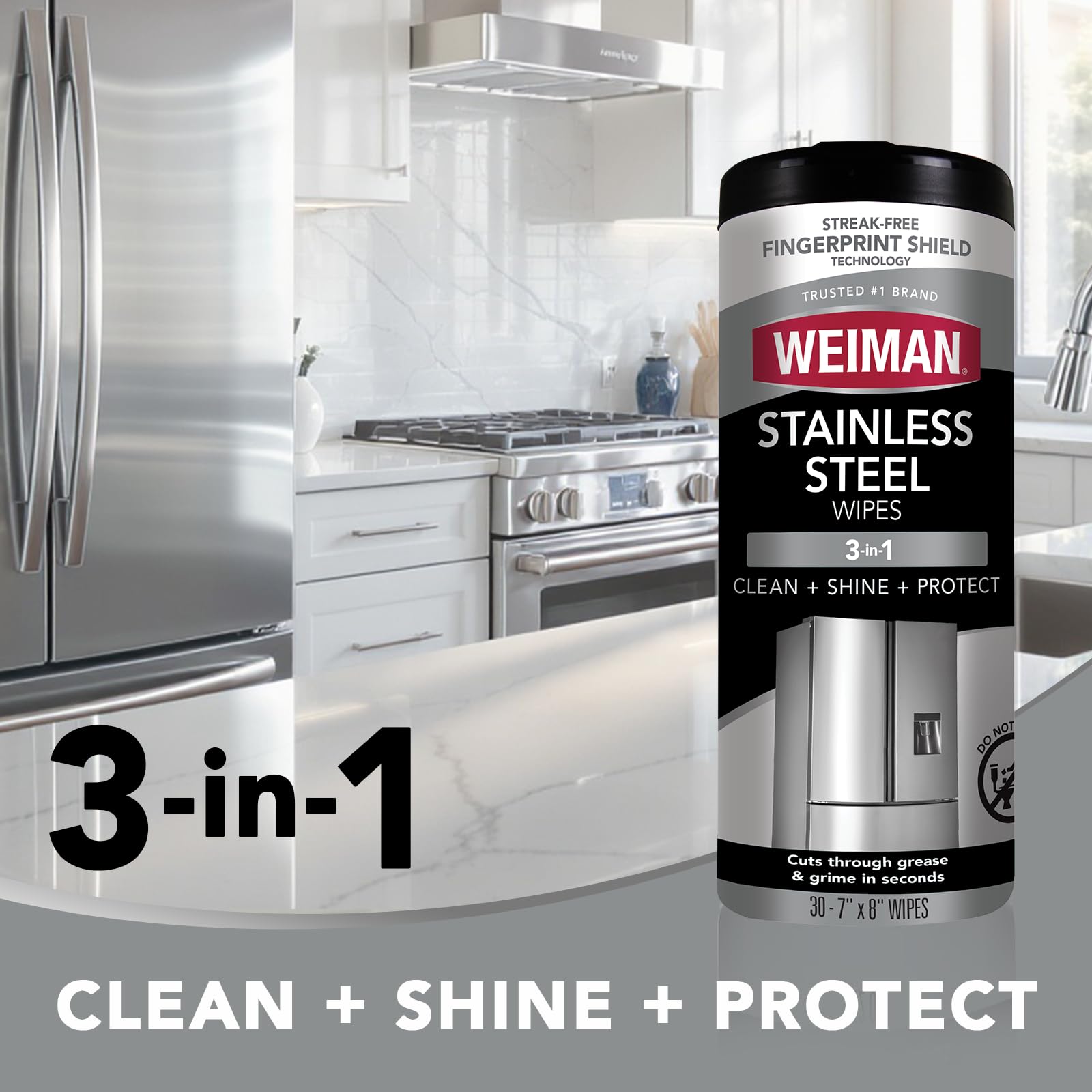 Weiman Stainless Steel Cleaner & Polish Kit, 1 Wipes & Cloth, Anti-Fingerprint, Removes Grease, Water Spots, Streaks & Residue, Polishing Cleaner Safe
