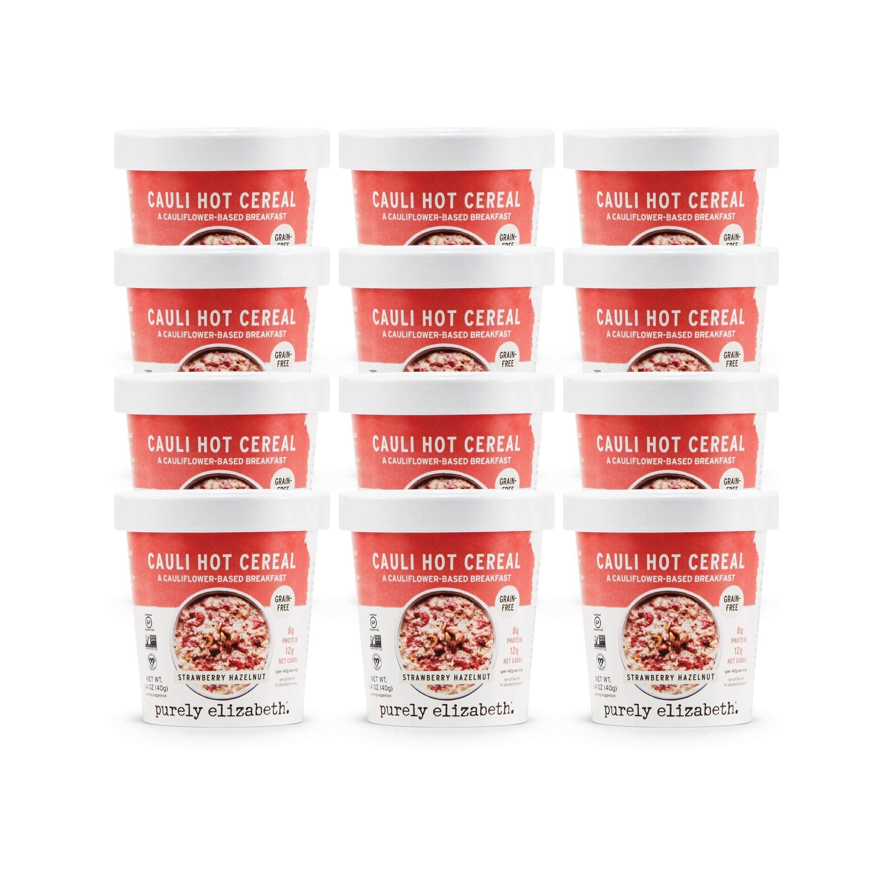 Purely Elizabeth Grain-Free Cauli Hot Cereal, Strawberry Hazelnut (12 Ct.)