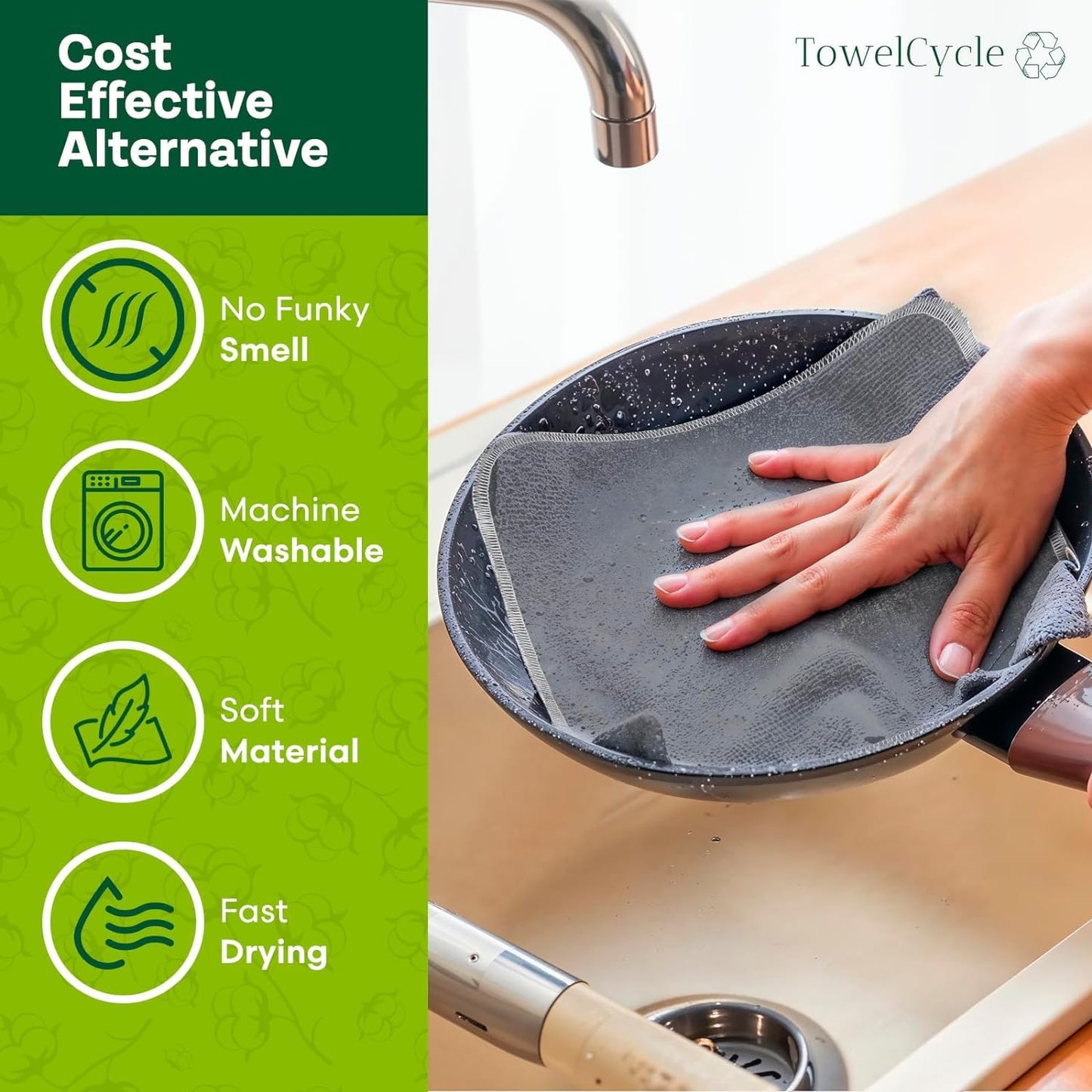 TOWELCYCLE Reusable Paper Towels (24 Pack) - 100% Cotton Hand Towels for Kitchen - Zero Waste Cleaning Cloths - Washable Paper Towels - Reusable