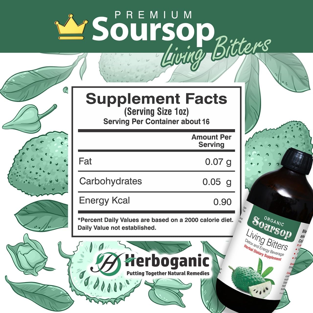 Herboganic Premium Soursop Living Bitters Featured with Cocktail Bitters for overall health and wellness |Pack of 2 |16 Oz Each