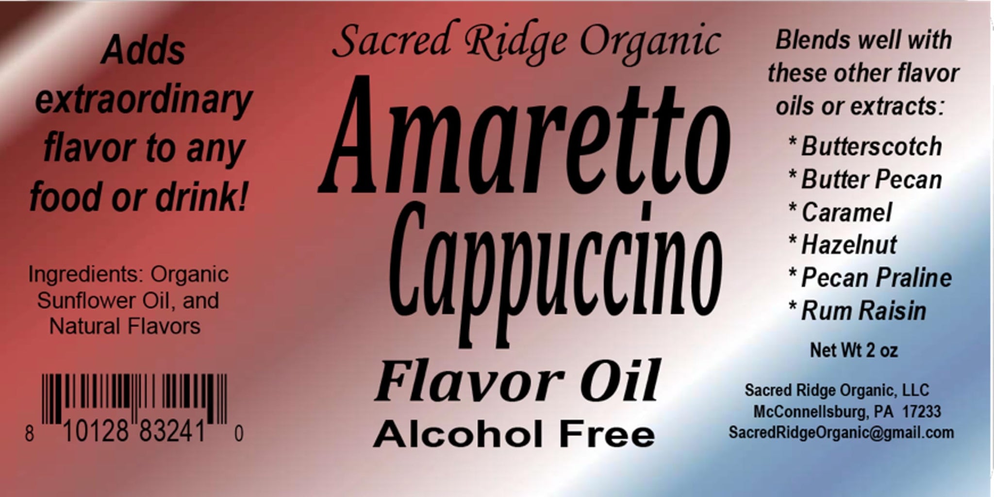 Amaretto Cappuccino Flavor Extract Organic 2 oz - Water Soluble, Sugar Free Flavor Drops for Tea, Coffee, Drinks, Baking, Ice Cream, Natural Food