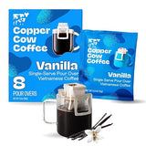 Copper Cow Coffee Premium Pour Over Single-Serve Vietnamese Coffee Pouches (8 pack) | Vanilla | Dark Roast | Flavored with Vanilla Beans | Convenient