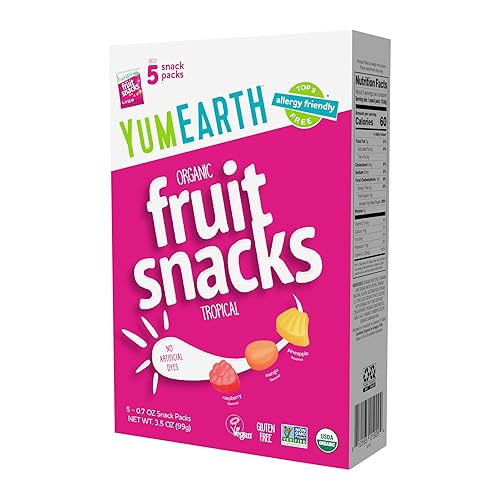 YumEarth Organic Assorted Tropical Flavor Fruit Snacks - Allergy Friendly (Top 9 Free), No Artificial Dyes, Non GMO, Gluten Free, Vegan Candy Snacks