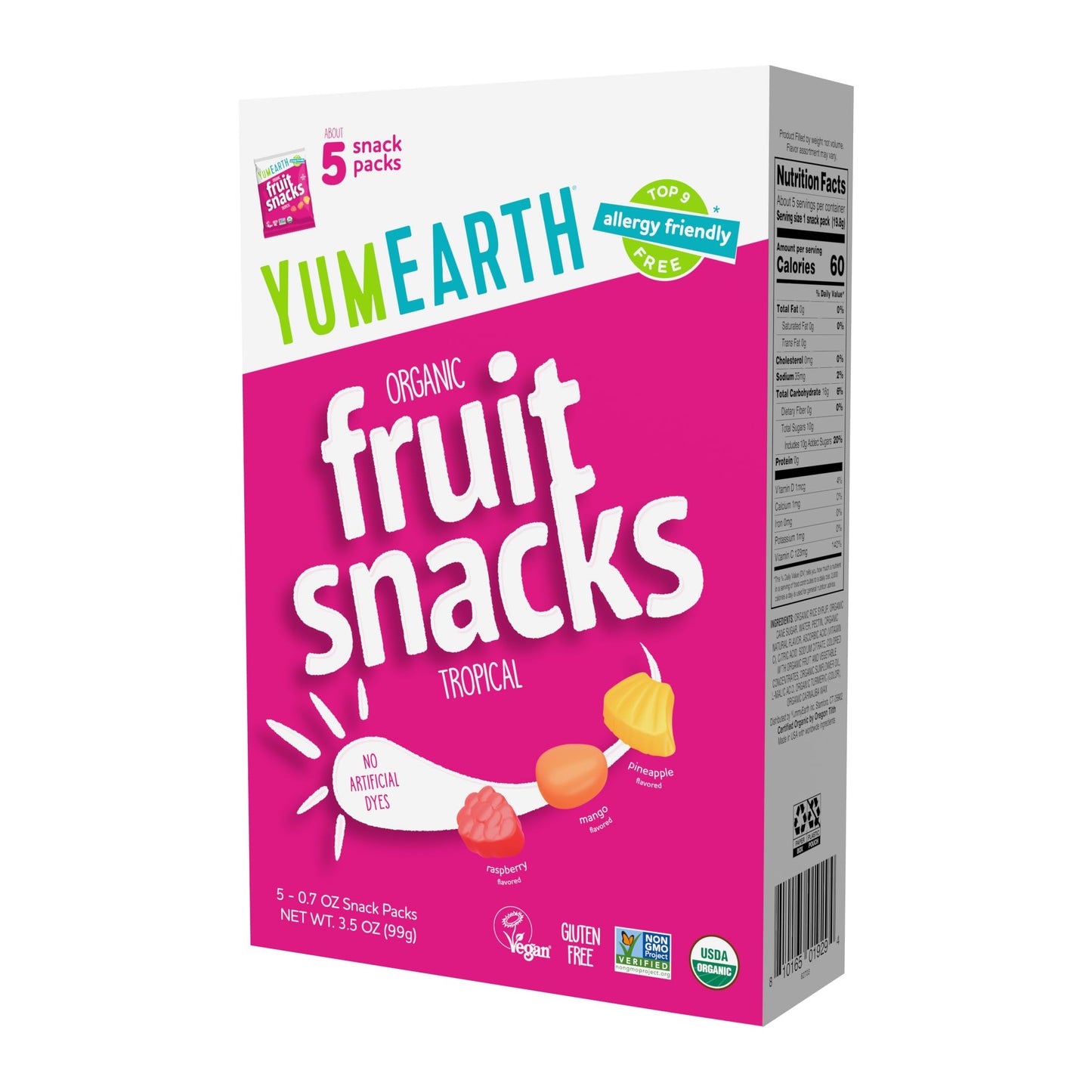 YumEarth Organic Assorted Tropical Flavor Fruit Snacks - Allergy Friendly (Top 9 Free), No Artificial Dyes, Non GMO, Gluten Free, Vegan Candy Snacks