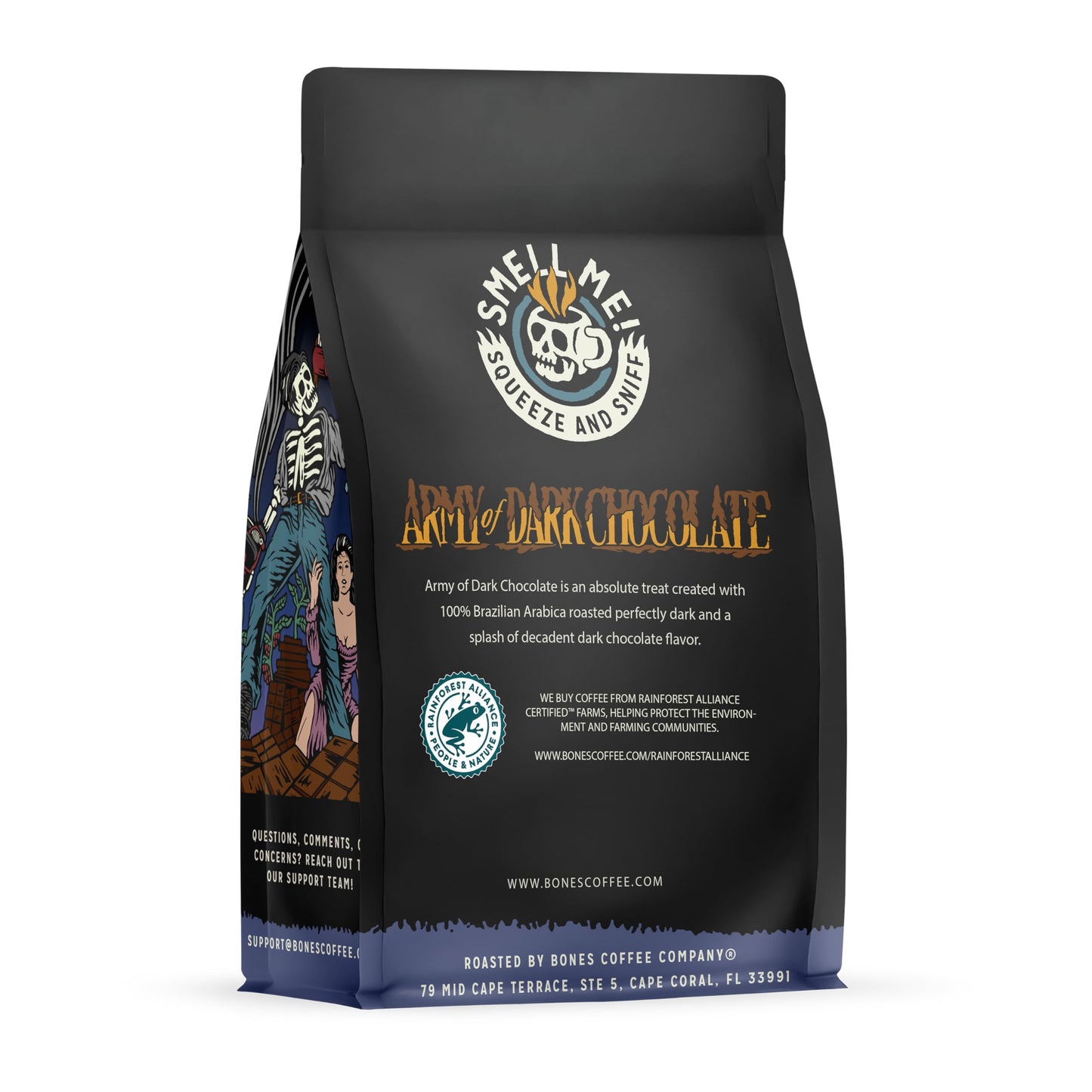 Bones Coffee Company Army of the Dark Chocolate Flavored Coffee, Medium Roast Low Acid Arabica Beans Compatible with Auto drip and French Press Coffee