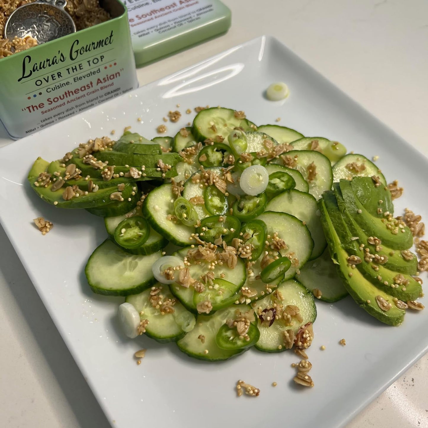 Laura’s Gourmet, Over The Top Savory Seasoned Ancient Grain Blends, “The Southeast Asian,” 10 oz. Tin, All-Natural, Gluten-Free Topper for Salads