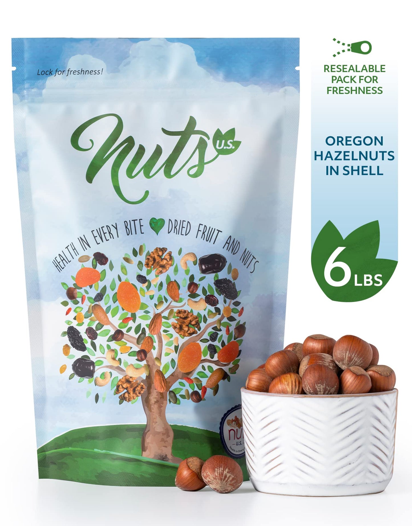 NUTS U.S. - Oregon Hazelnuts In shell | Whole, Raw and Unsalted | No Added Flavor and NON-GMO | Fresh Buttery Taste and Easy to Crack | Natural