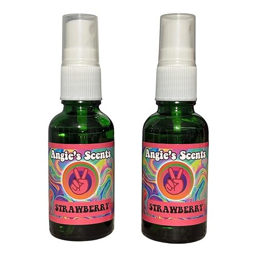 Angie's Scents Air Freshener Spray Set, 1 Fl Oz, 16 Fragrances, Green Glass Bottles (2 Bottles, Strawberry)