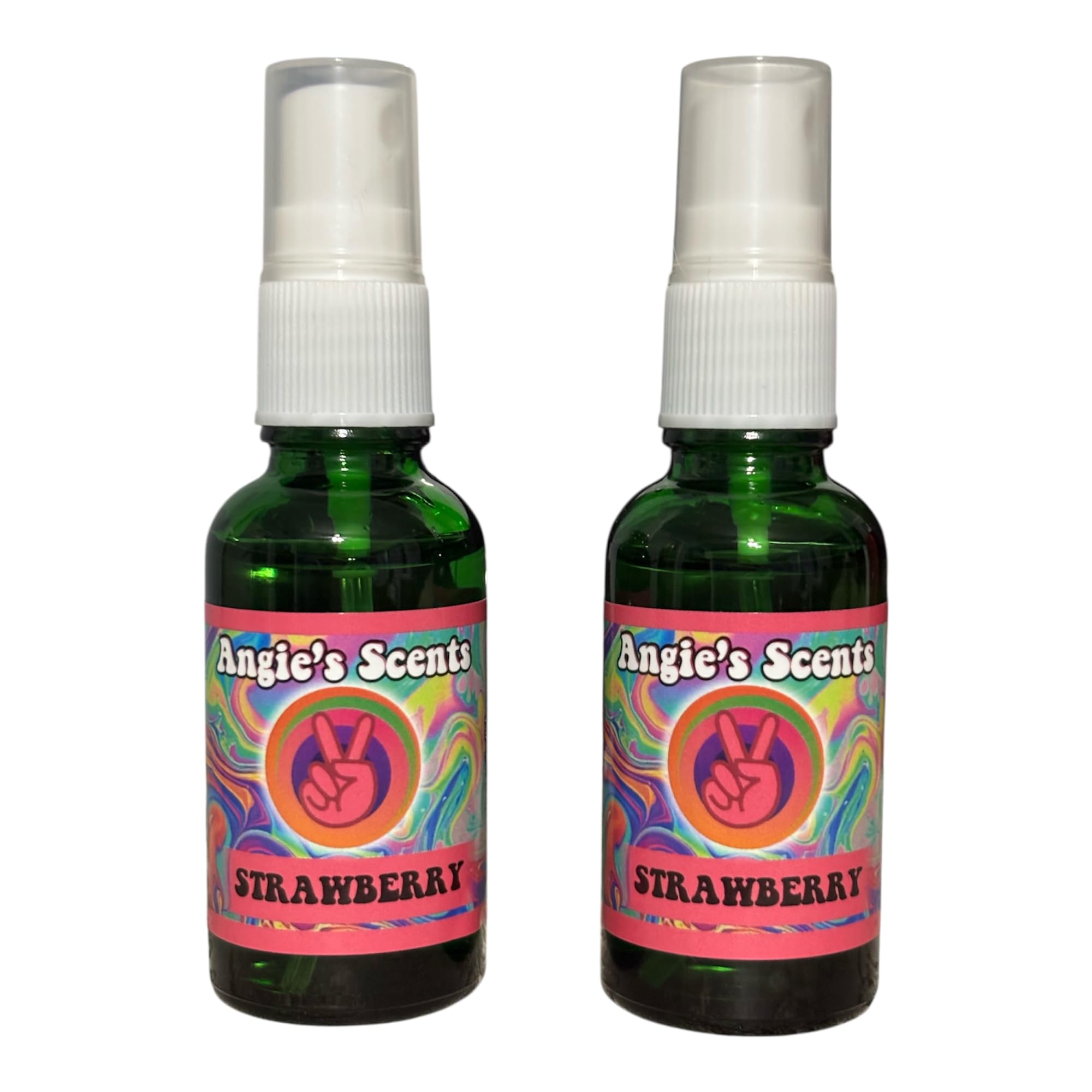 Angie's Scents Air Freshener Spray Set, 1 Fl Oz, 16 Fragrances, Green Glass Bottles (2 Bottles, Strawberry)