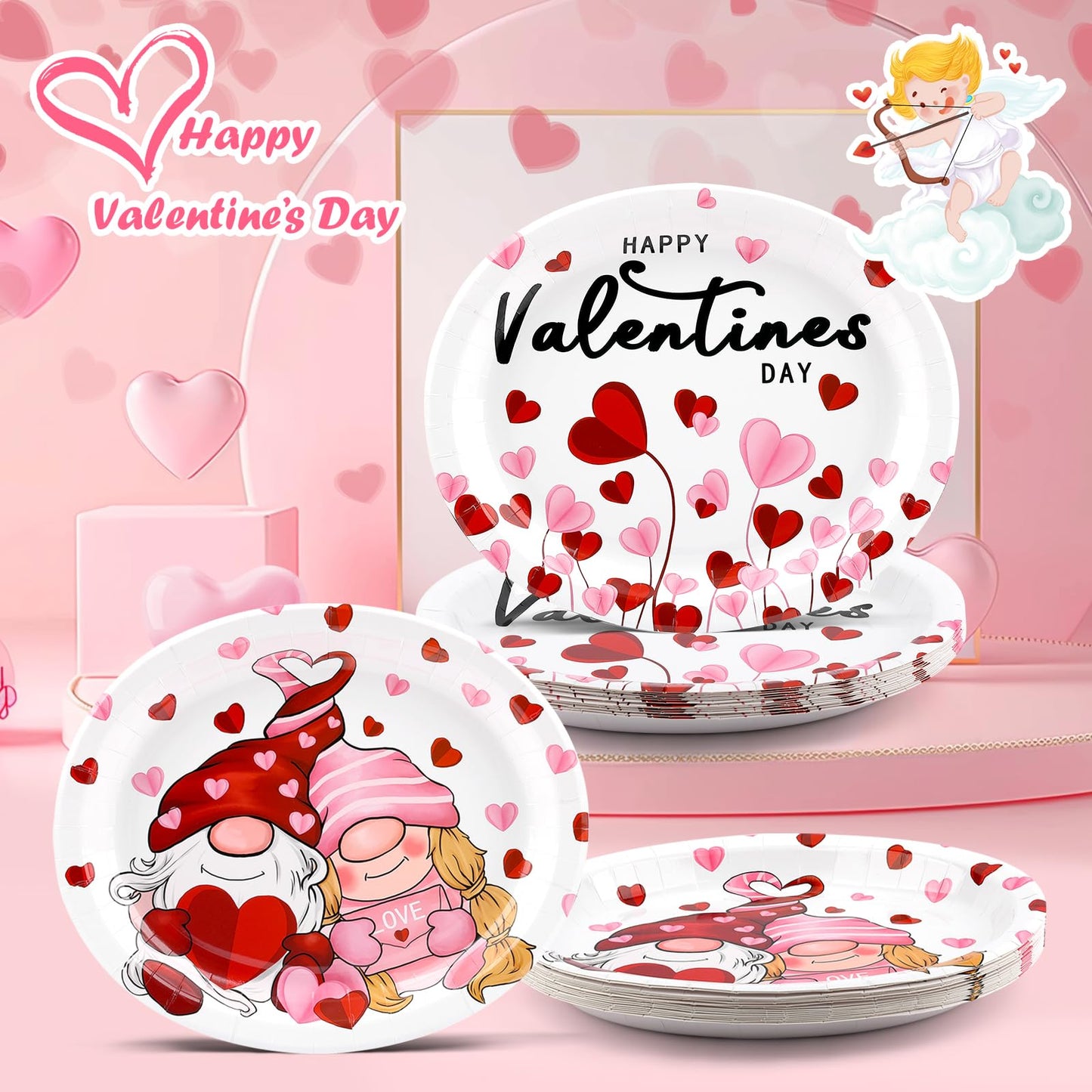 Nuolifee 32Pcs Valentines Day Oval Paper Plates -10" x 12" Large Disposable Heavy Duty Party Plates for Valentines Day