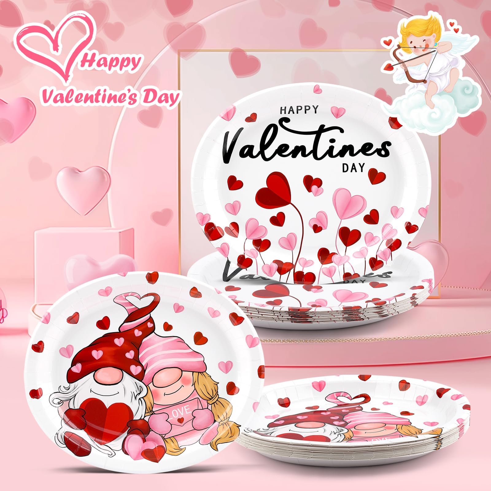 Nuolifee 32Pcs Valentines Day Oval Paper Plates -10" x 12" Large Disposable Heavy Duty Party Plates for Valentines Day