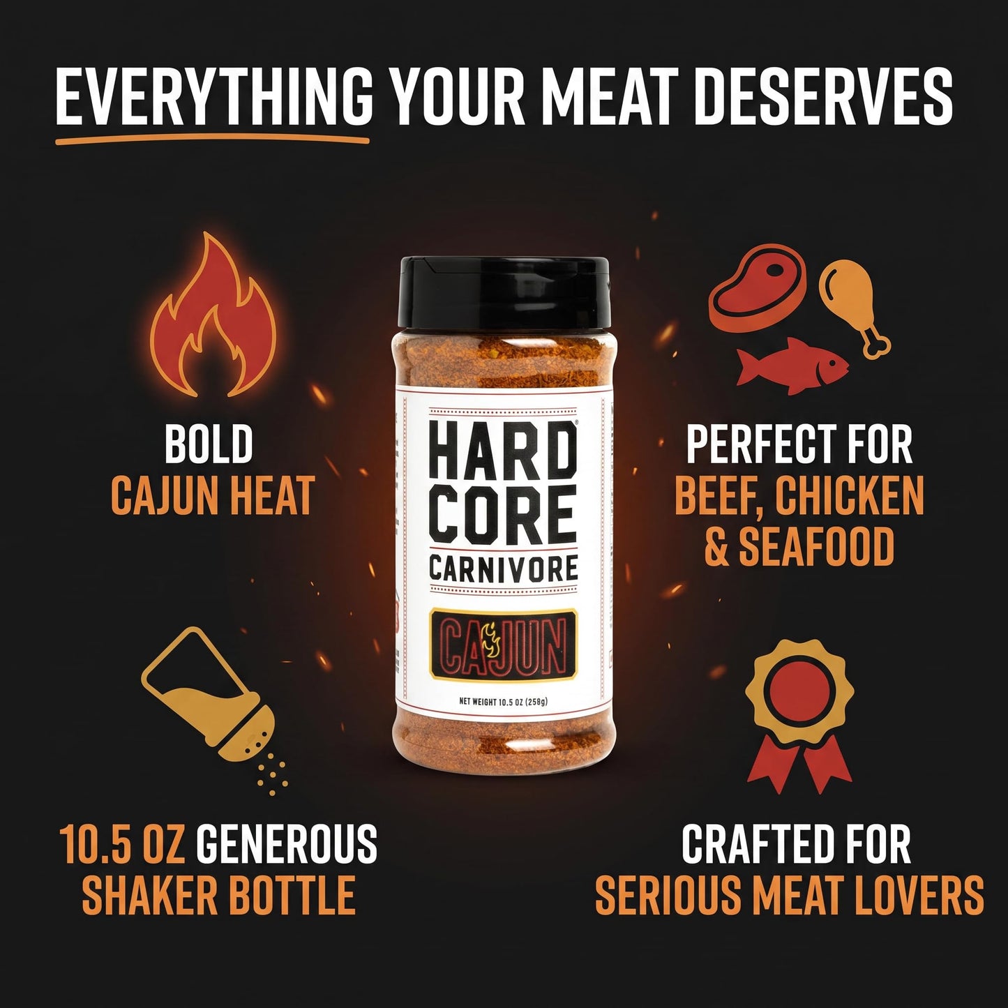 Hardcore Carnivore Cajun Bar-B-Q Rub Seasoning - 2x 10.5 oz Shaker Bottles - Rib Rub and Brisket Rub - Burger Seasoning and Steak Rub - Bbq Rub