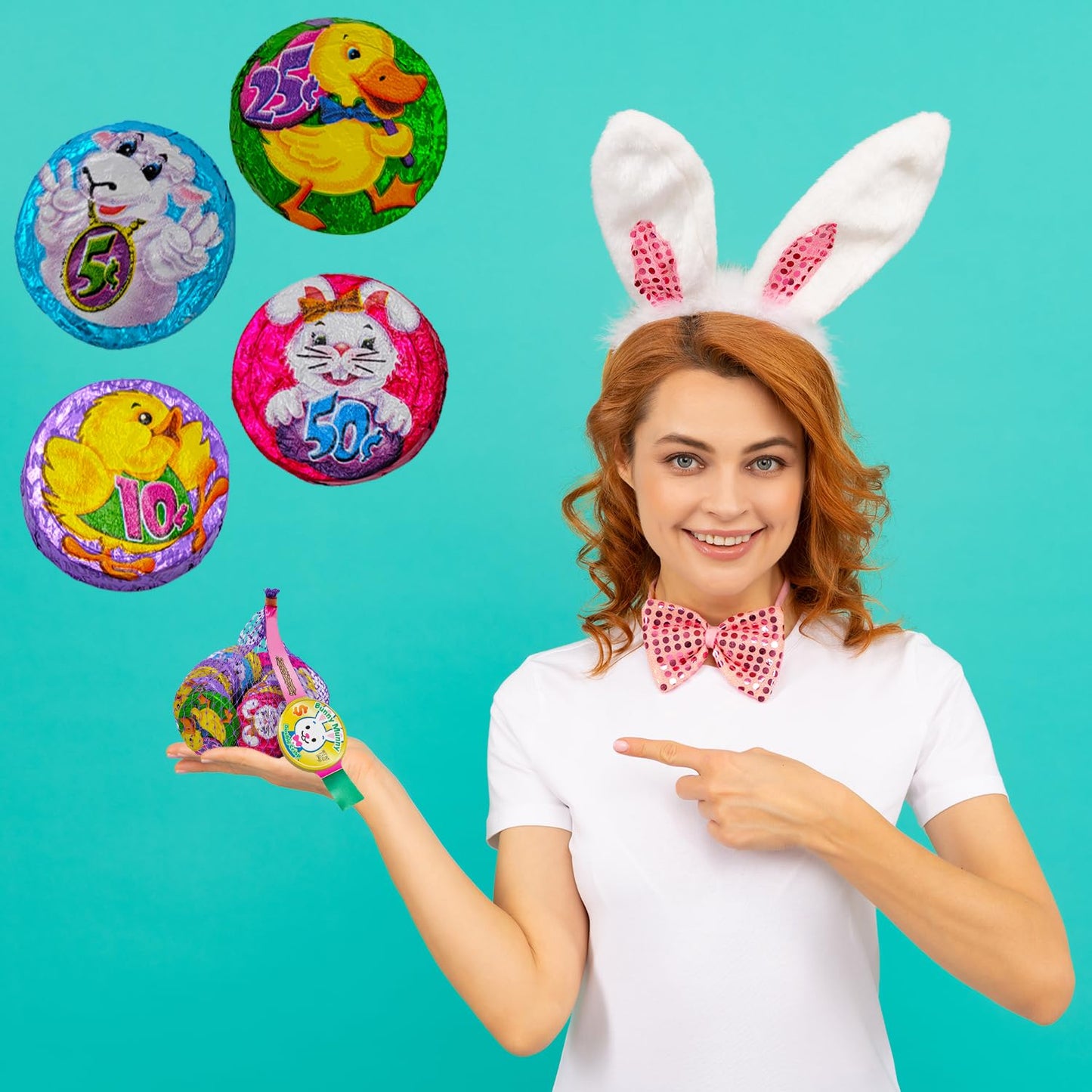 1 Pound Fruidles Easter Double Crisp Bunny Munny Milk Chocolate, Happy Easter Day Coins, Party Bag Fillers, Individually Wrapped Foils, Kosher