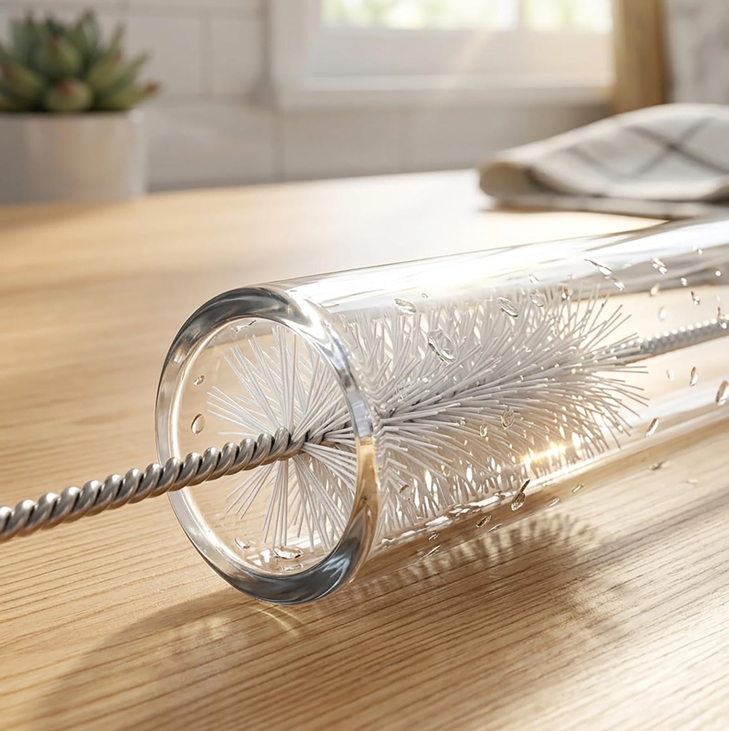 Long Straw Brush Cleaner (10 Pack), Flexible Nylon Tube Cleaning Brushes with 0.4" Bristles, Rust-Proof Stainless Steel Wire Washer for Reusable
