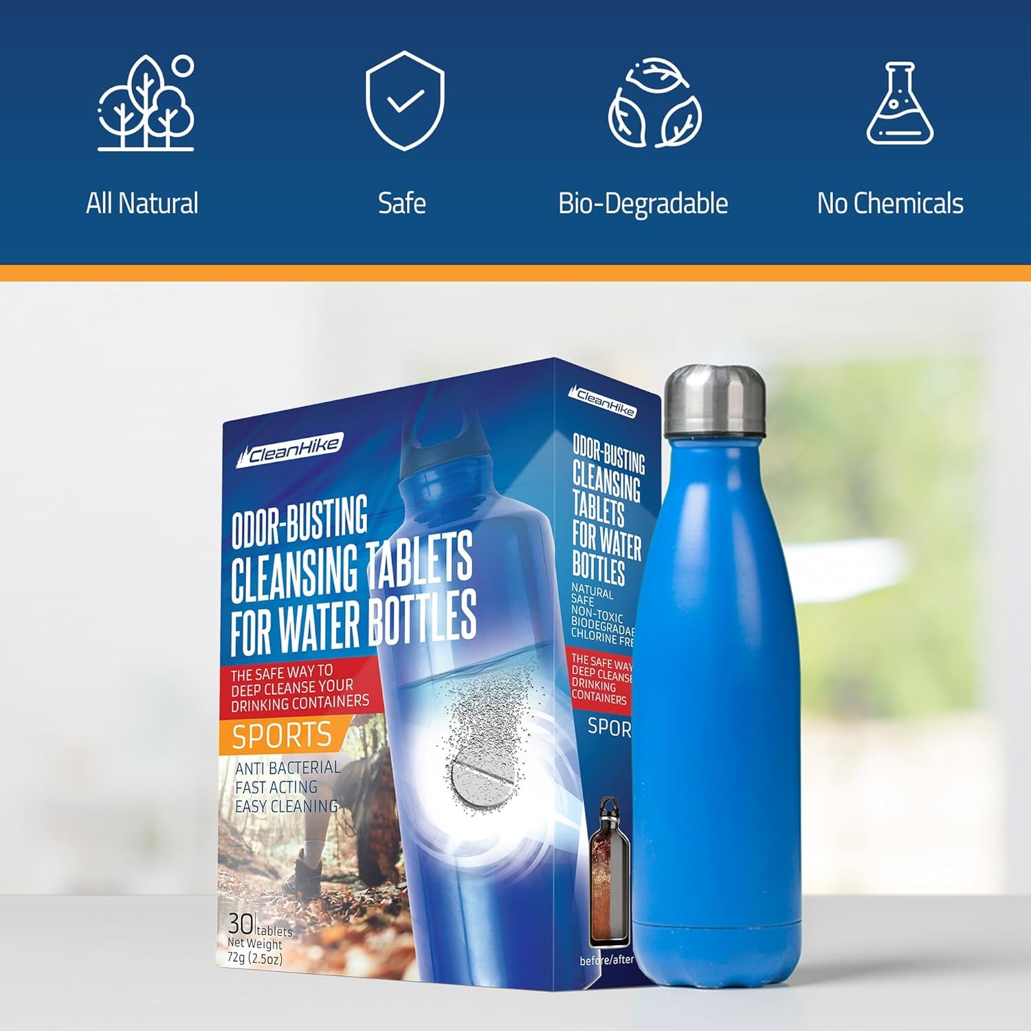 Tumbler Water Bottle Cleaning Tablets - All Natural Ingredient, Great for All Stainless, Plastics, Ceramic and Glass Drinking Containers, Individually