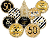 50th Birthday Candy Stickers, Black and Gold, 180 Count, 0.75" Round