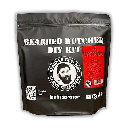 Bearded Butchers Hot Bratwurst DIY Kit - Spicy Habanero & Blue Cheese Bratwurst - Includes Hot Seasoning, High Temp Blue Cheese, 32mm Collagen Casings