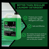 3D Towel Kleen Concentrated Microfiber Detergent - Deep Cleans, Restores & Maintains Car Wash Towel Life - Low Foam, No Residue Premium Laundry Soap 1