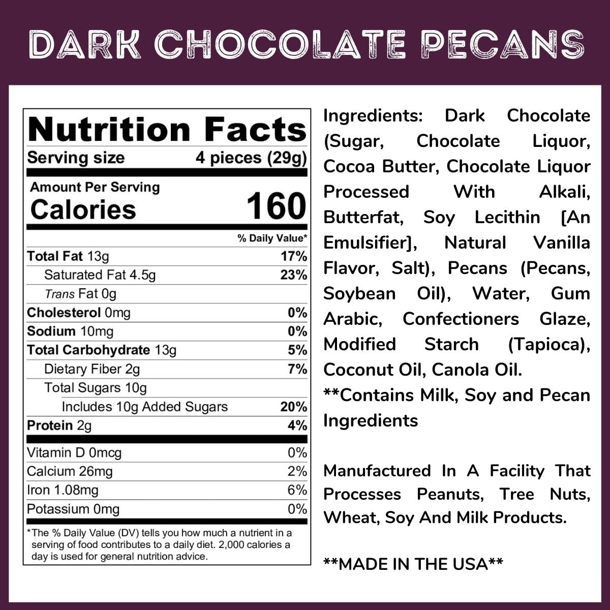 Dark Chocolate Covered Pecans - 3 Lb Tub