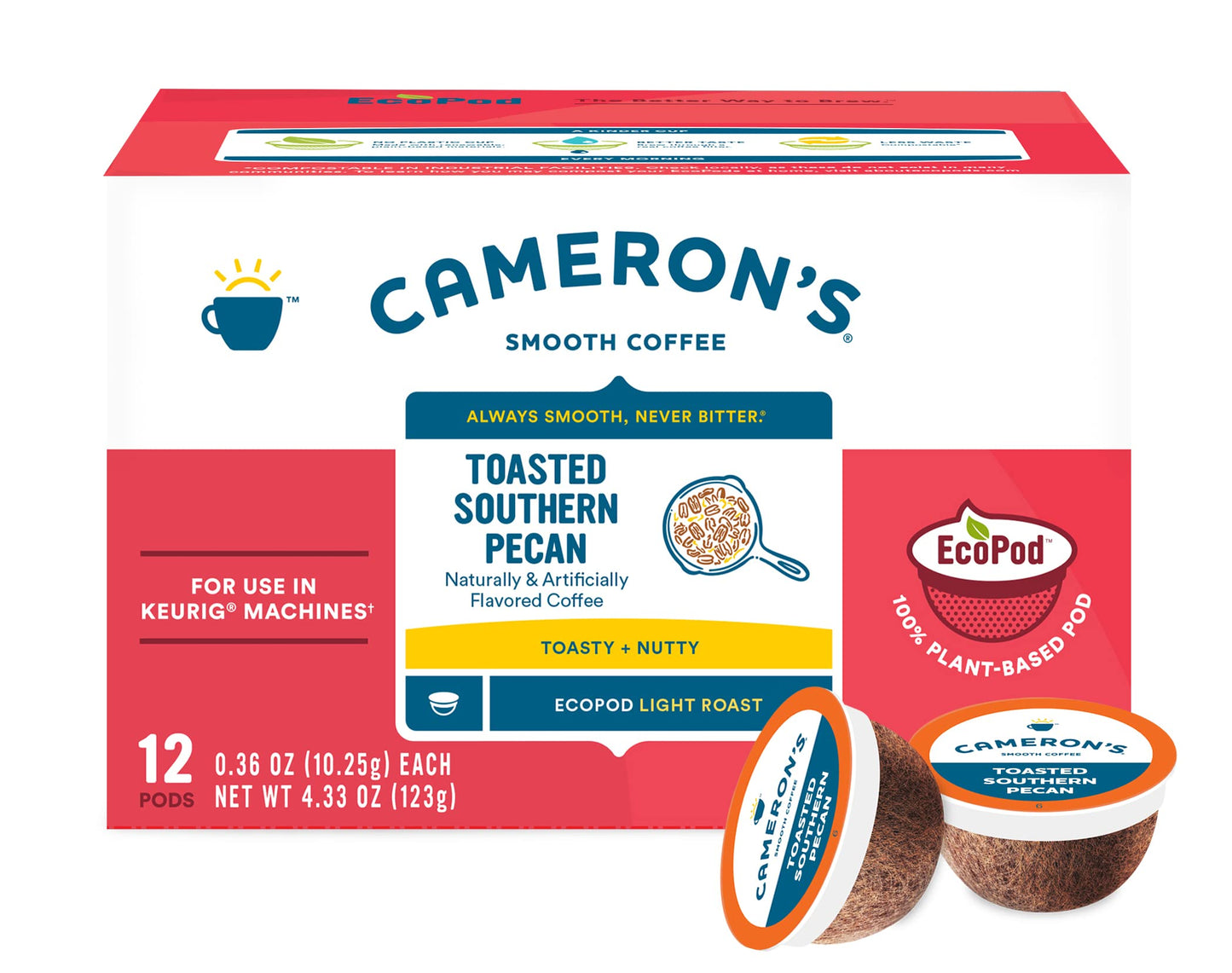 Cameron's Coffee Single Serve Pods, Flavored, Toasted Southern Pecan, 12 Count (Pack of 1)