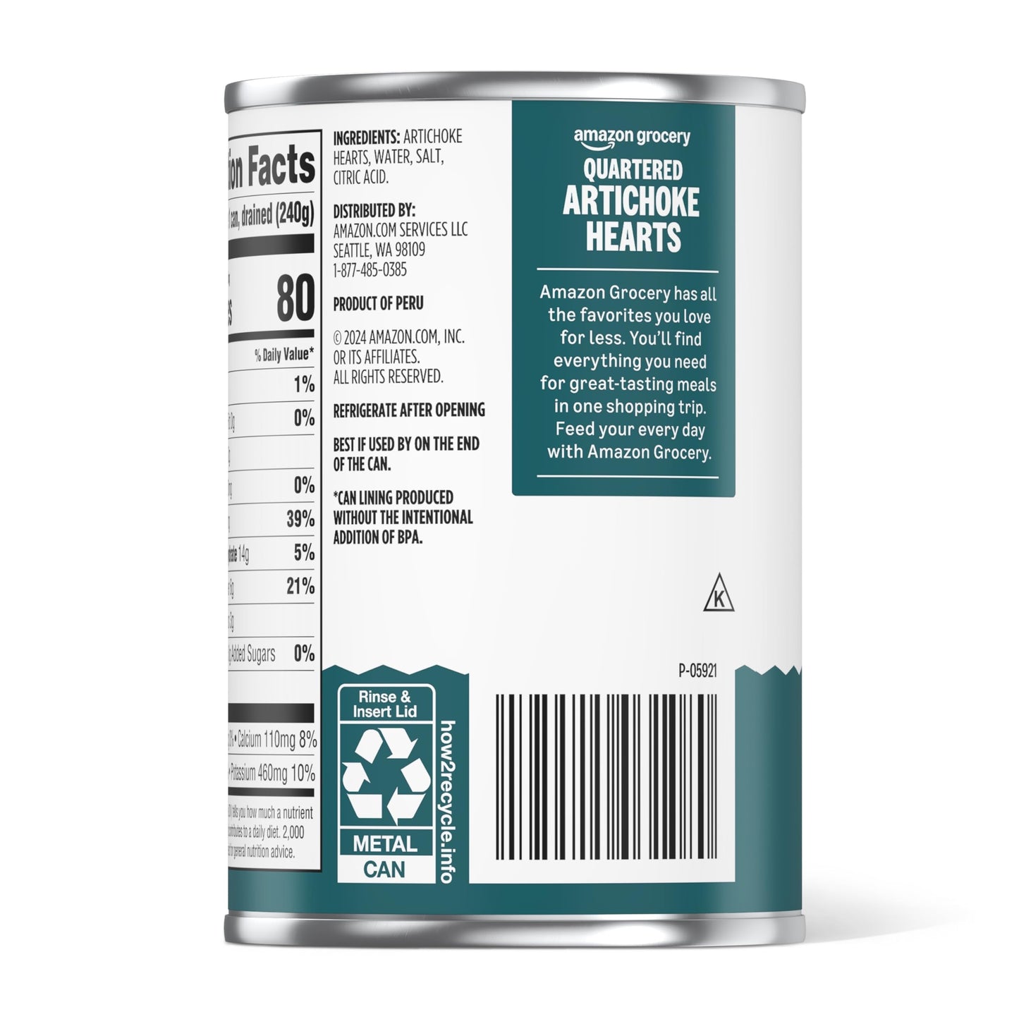 Amazon Grocery, Canned Artichoke Hearts, Quartered, 14 Oz