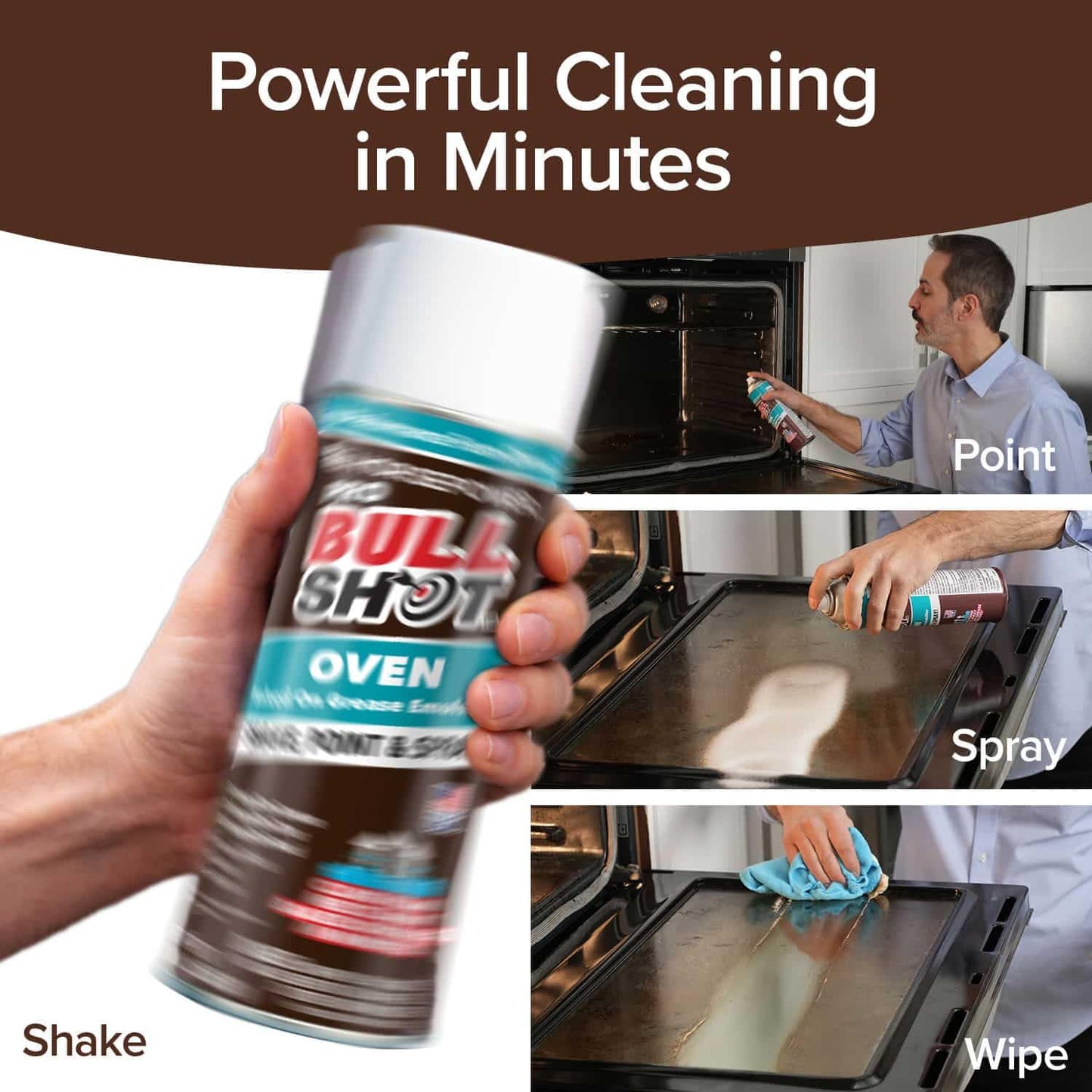 Bull Shot Oven Pro, AS SEEN ON TV, Cling Foam Melts Away Baked-On Grease, Char & Food In Minutes, Professional Strength, Shake, Point & Spray, Made in