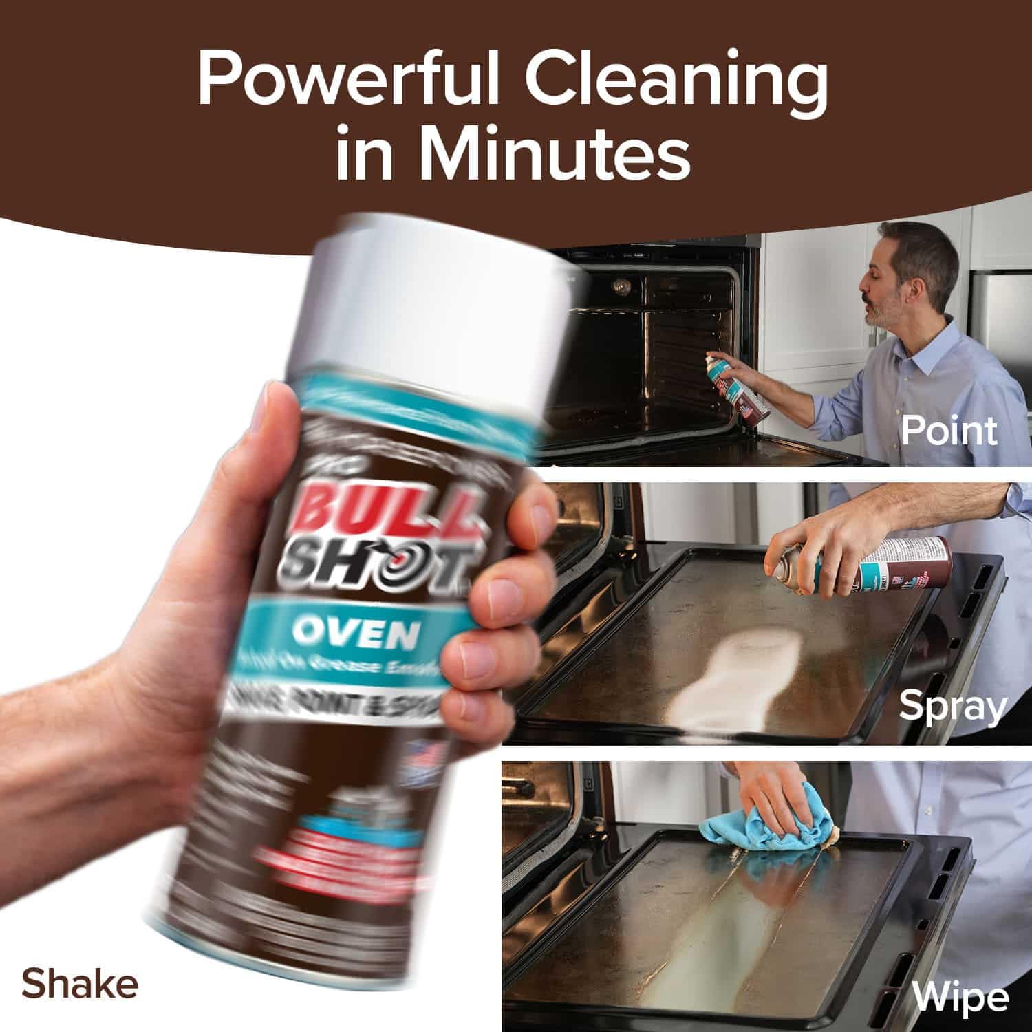 Bull Shot Oven Pro, AS SEEN ON TV, Cling Foam Melts Away Baked-On Grease, Char & Food In Minutes, Professional Strength, Shake, Point & Spray, Made in