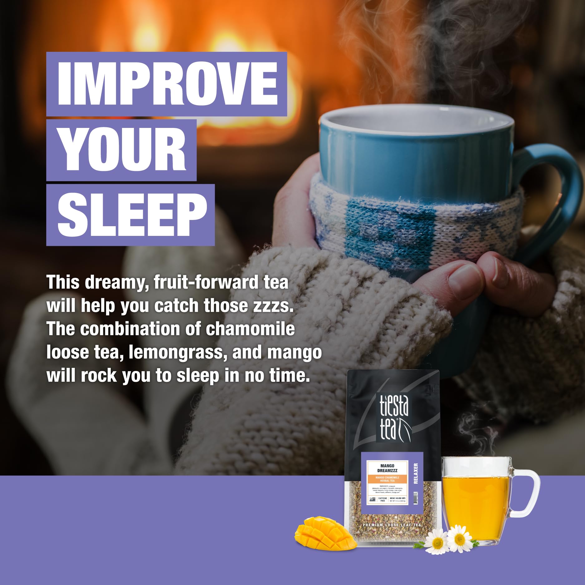 Tiesta Tea - Mango Dreamzzz Chamomile Loose Leaf Herbal Tea, Relaxing Chamomile & Lemongrass Blend, Caffeine-Free, Brew Hot or Iced, Makes Up to 200