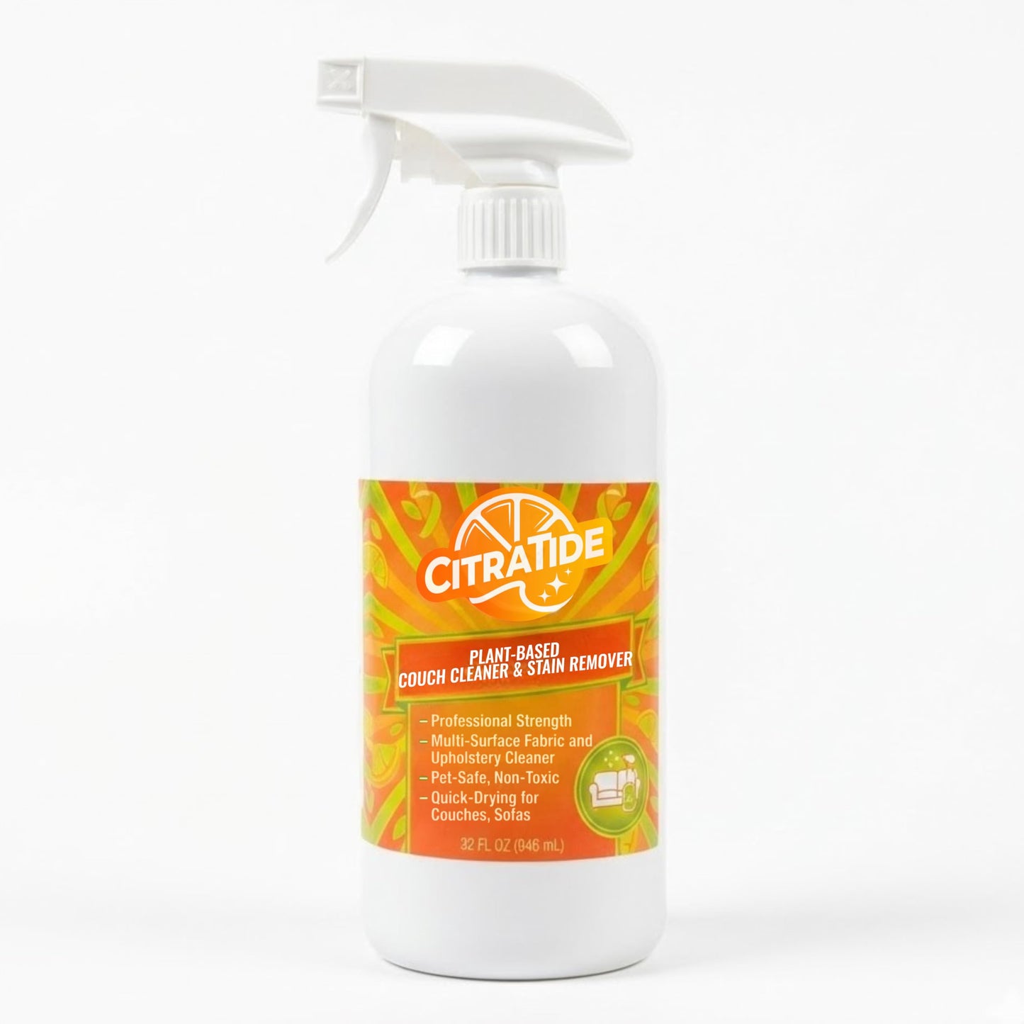 CITRATIDE Plant-Based Couch Cleaner & Stain Remover Spray - Upholstery & Fabric Cleaner for Sofas, Couches & Car Interiors - Pet & Kid Safe