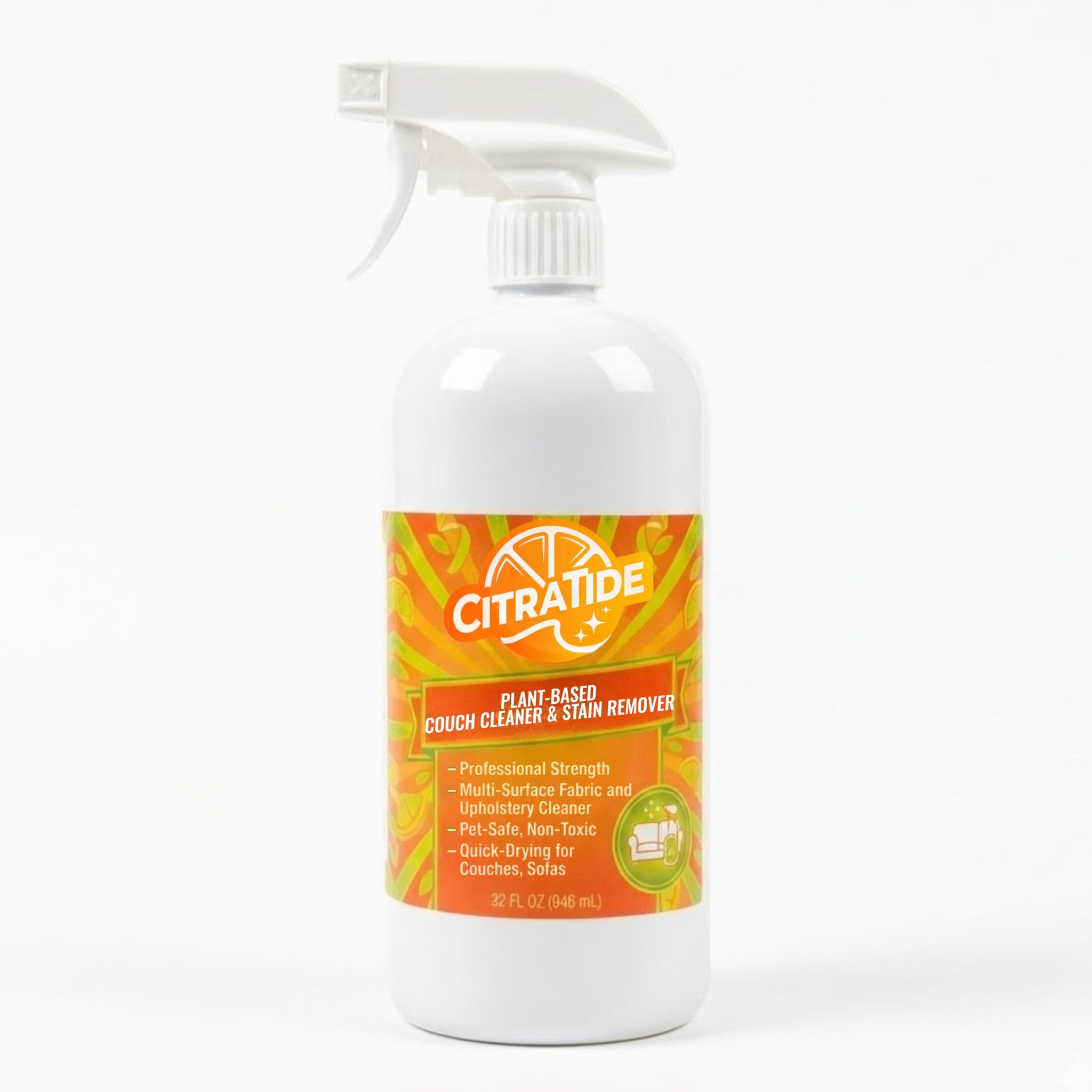 CITRATIDE Plant-Based Couch Cleaner & Stain Remover Spray - Upholstery & Fabric Cleaner for Sofas, Couches & Car Interiors - Pet & Kid Safe