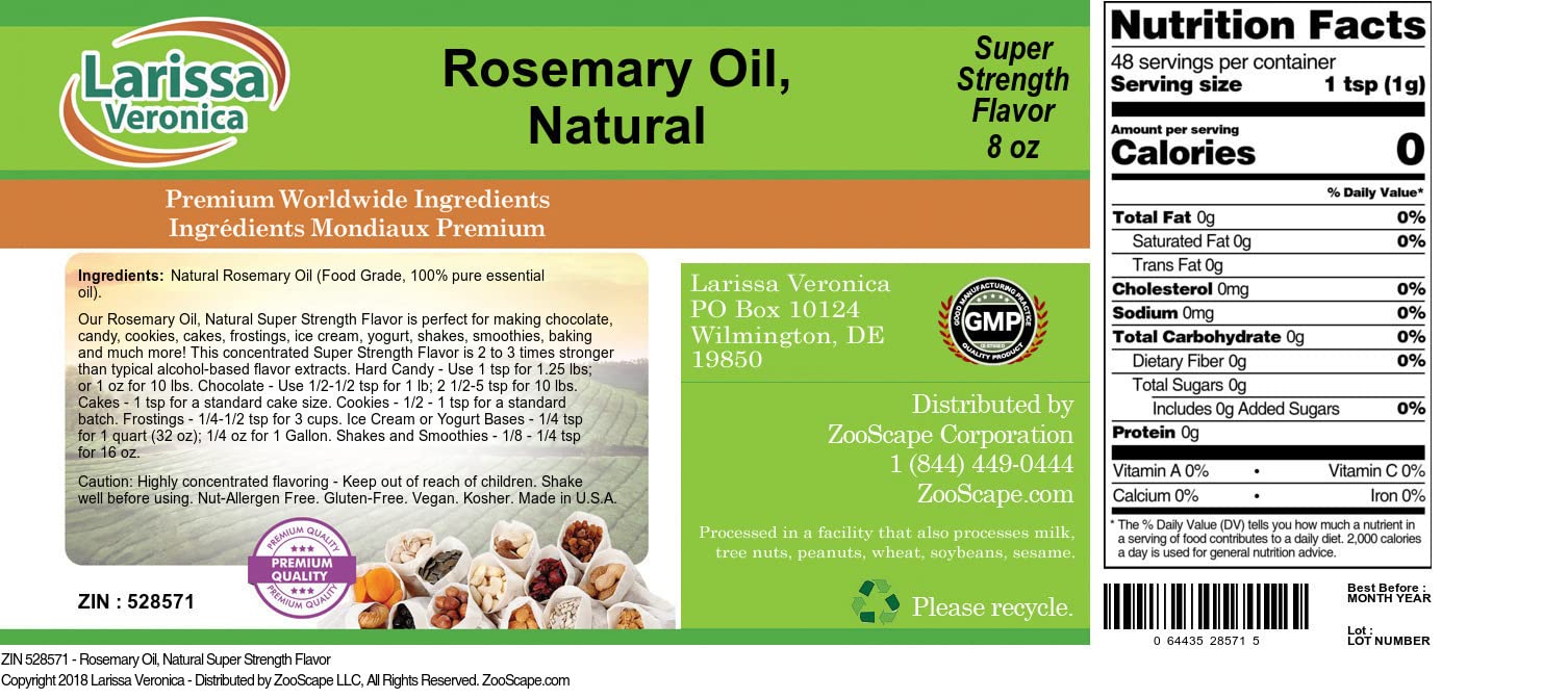 Rosemary Oil, Natural Super Strength Flavor (8 oz, ZIN: 528571) - 2 Pack