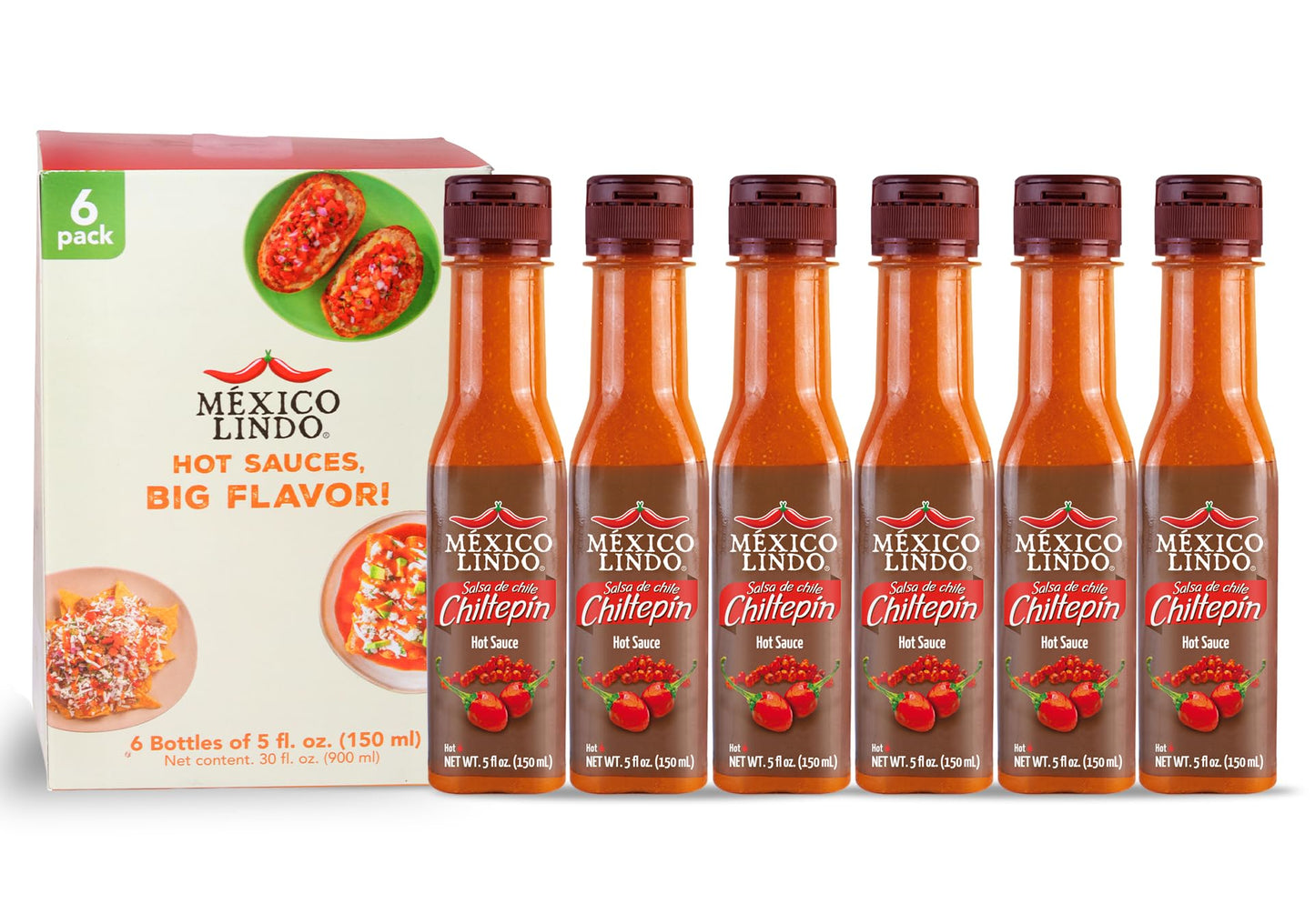 Mexico Lindo Chiltepin Hot Sauce | 14,200 Scoville Level | Traditional Spicy Flavor | 5 Fl Oz Bottles (Pack of 6)
