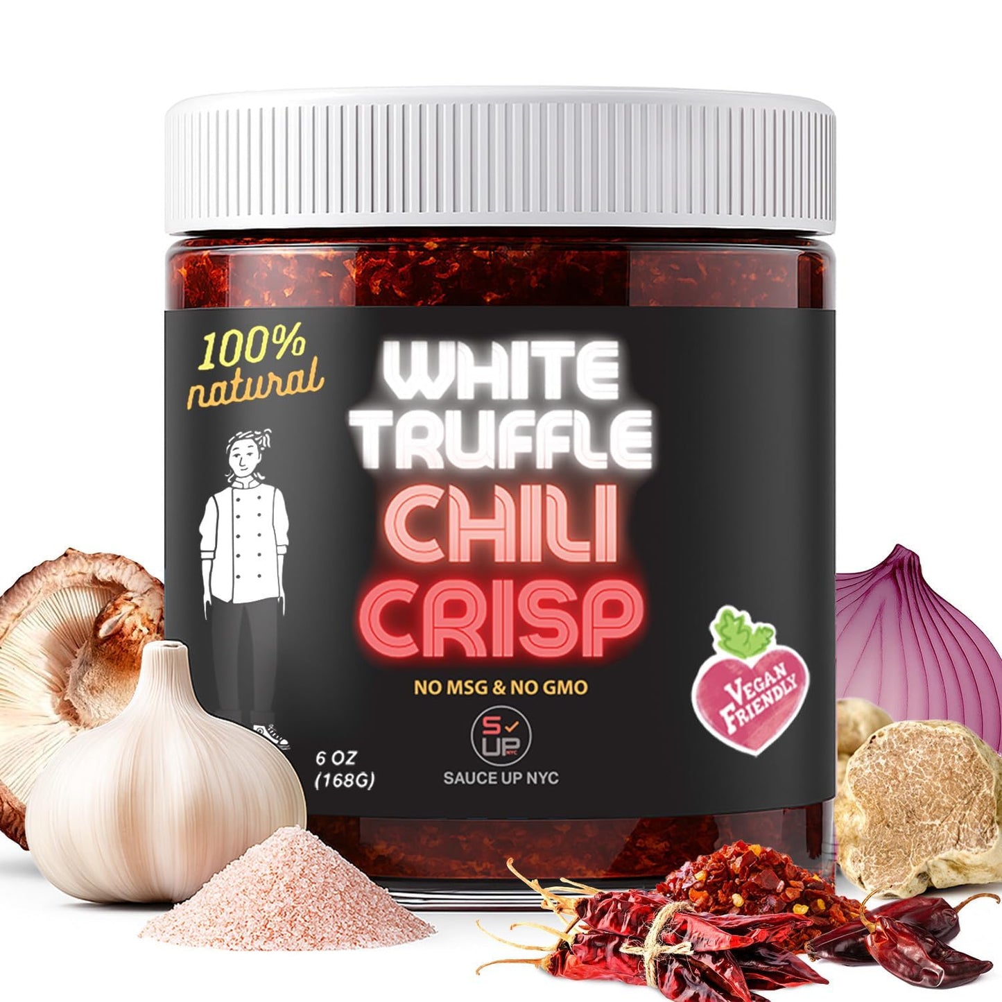 SAUCE UP White Truffle Chili Crisp 6oz | Gourmet Artisan Vegan Truffle Chili Oil with 14 Superfoods | Gluten-Free, Keto, No MSG | Crispy, Spicy, Umami