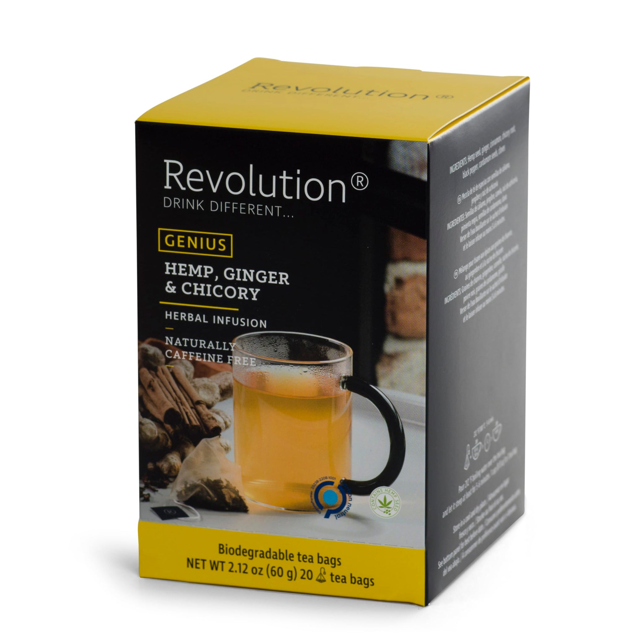 Revolution Tea GENIUS Hemp, Ginger & Chicory Hemp Tea - Energizing Blend with a Kick