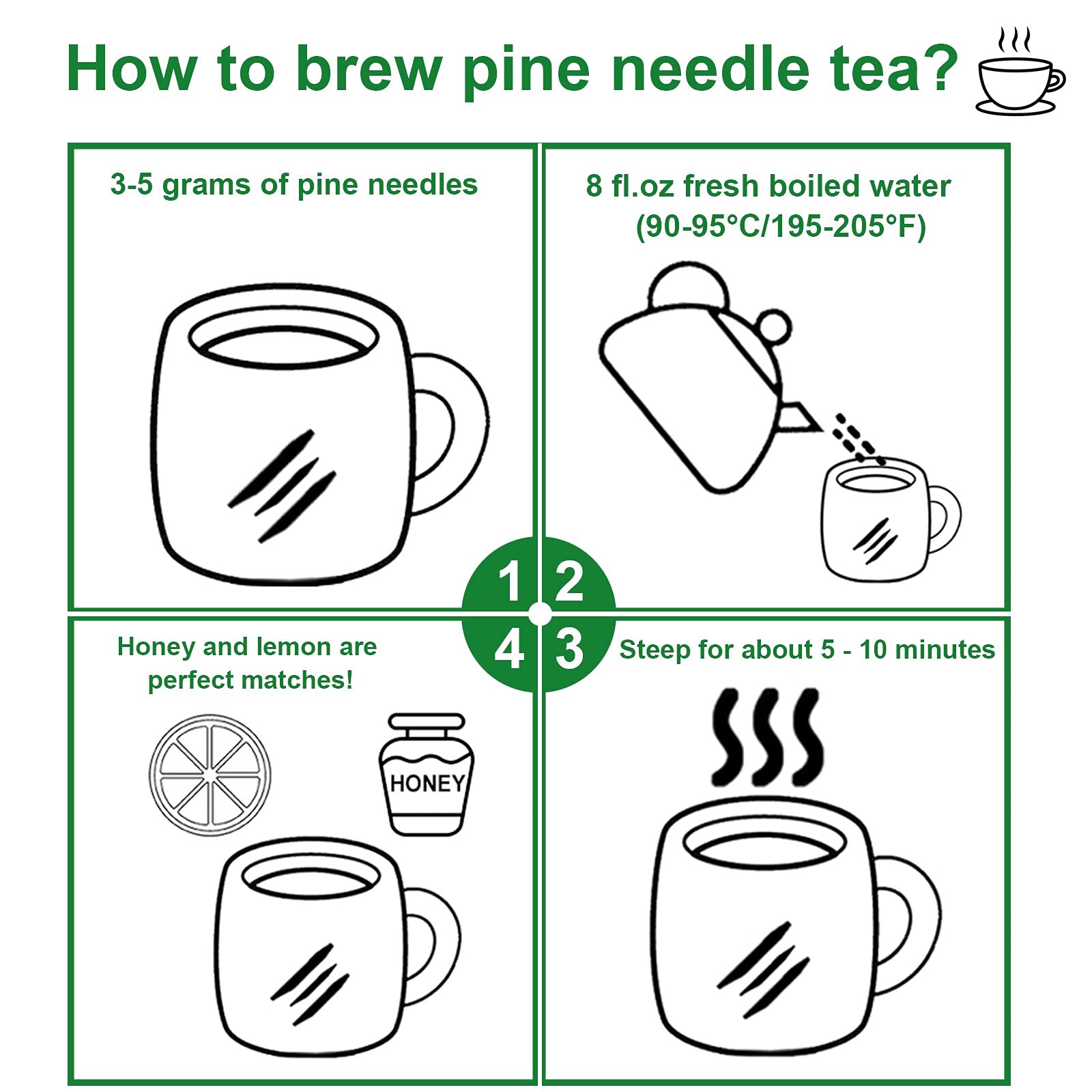 FullChea - Dried Pine Needle Tea - 7oz/200g - Premium Red Pine Needles Loose Leaf Herbal Tea - Non-GMO - Better Than White Pine Needle Tea