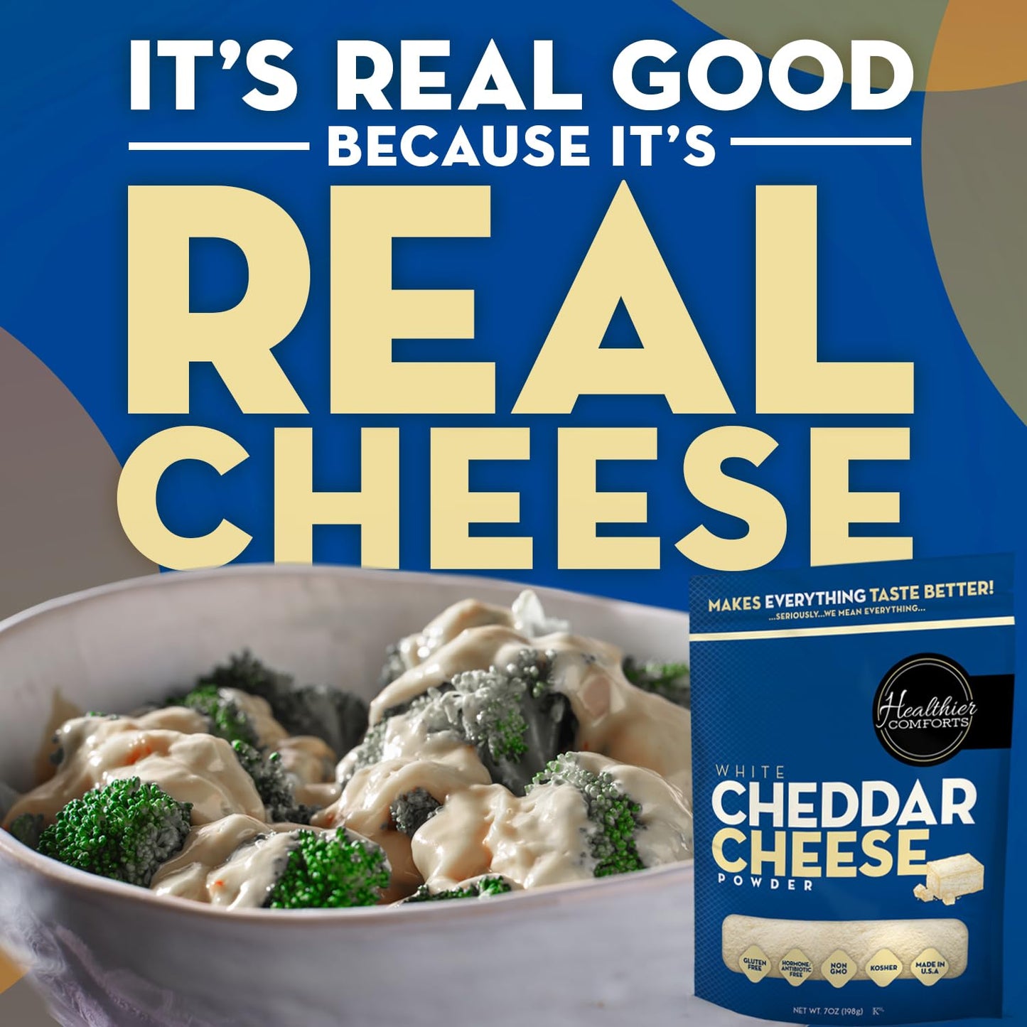 Healthier Comforts White Cheddar Cheese Powder | Gluten Free, Kosher, Keto-Friendly, Non-GMO, Antibiotic & Hormone Free | Perfect for Popcorn