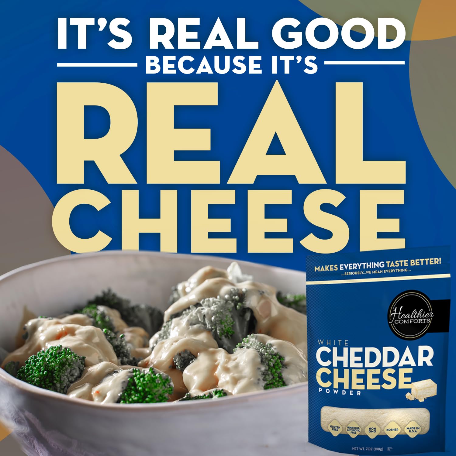 Healthier Comforts White Cheddar Cheese Powder | Gluten Free, Kosher, Keto-Friendly, Non-GMO, Antibiotic & Hormone Free | Perfect for Popcorn