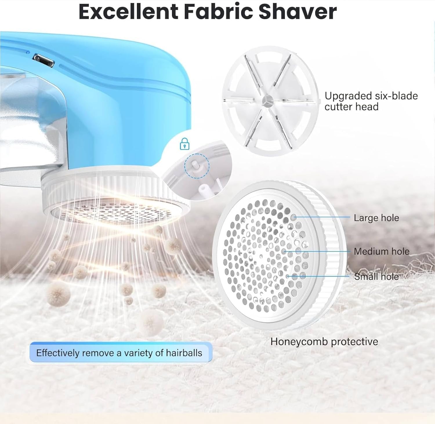 Fabric Shaver, Lint Remover for Clothes, Electric Lint Remover with 3 Replaceable Blades, Removes Fabric Pills, Rechargeable Sweater Defuzzer Pill