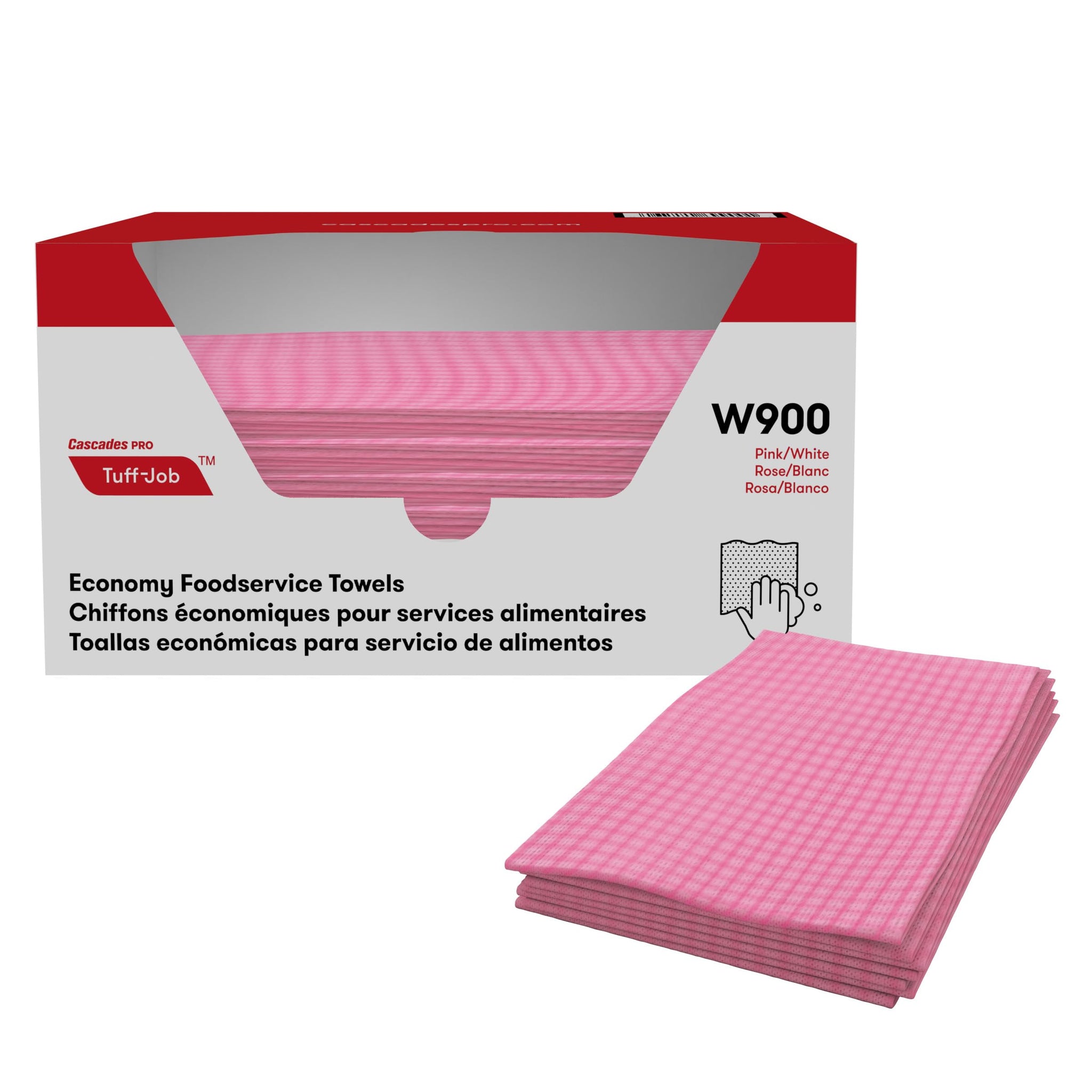 Busboy Durable Foodservice Towels, Pink/White, 12 x 24, 200/Carton