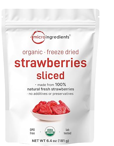Micro Ingredients Organic Strawberries Sliced, 6.4oz | 100% Natural Fruit | Freeze Dried Strawberry Source | No Sugar & Additives | Healthy Snack